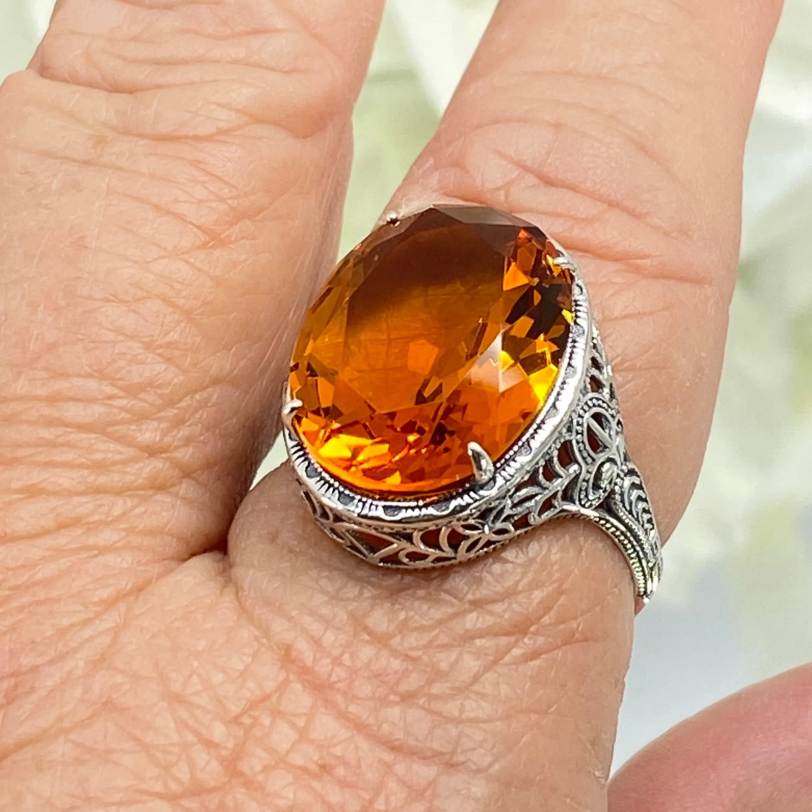 Orange Citrine Ring, Art Deco Vintage Revival Jewelry #D230