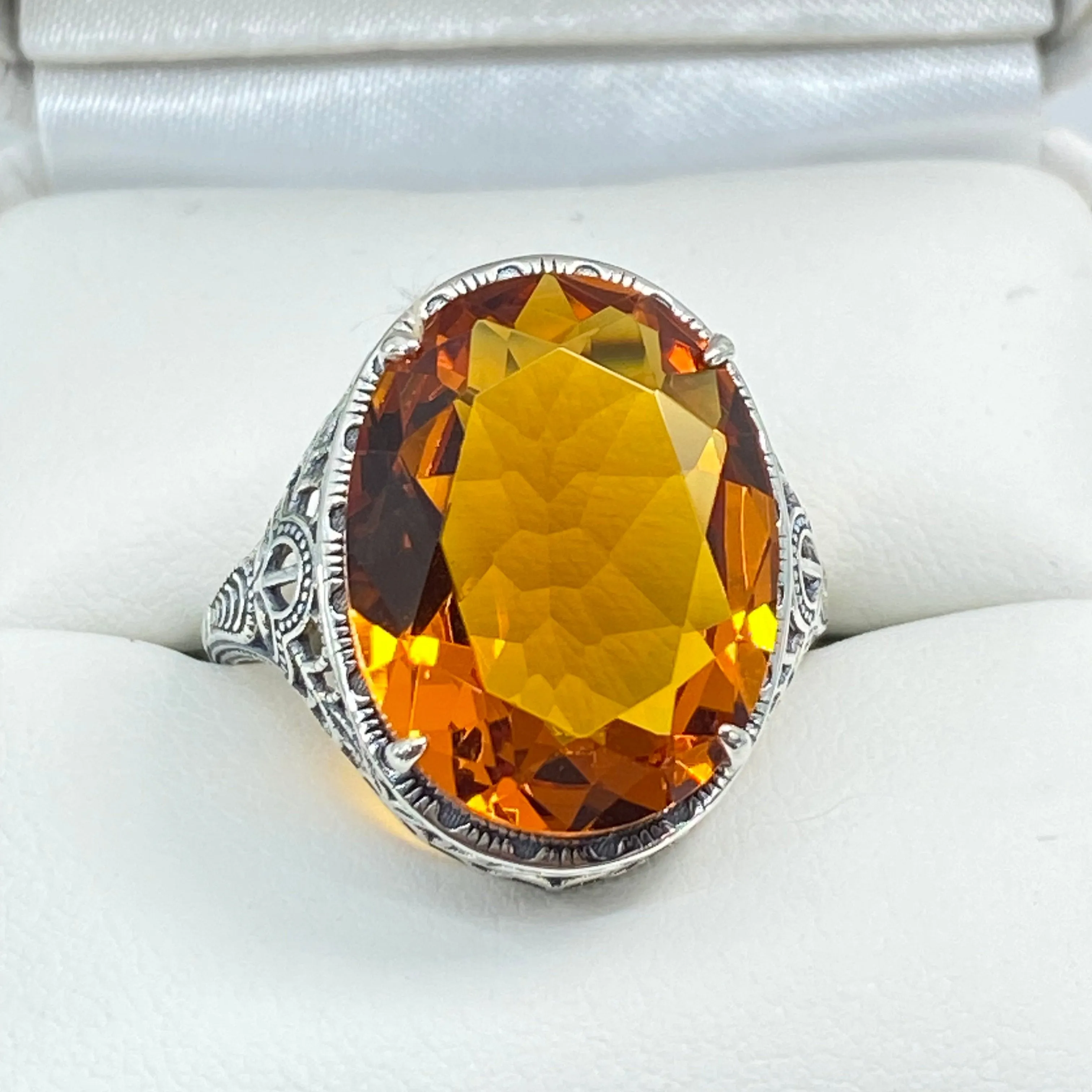 Orange Citrine Ring, Art Deco Vintage Revival Jewelry #D230