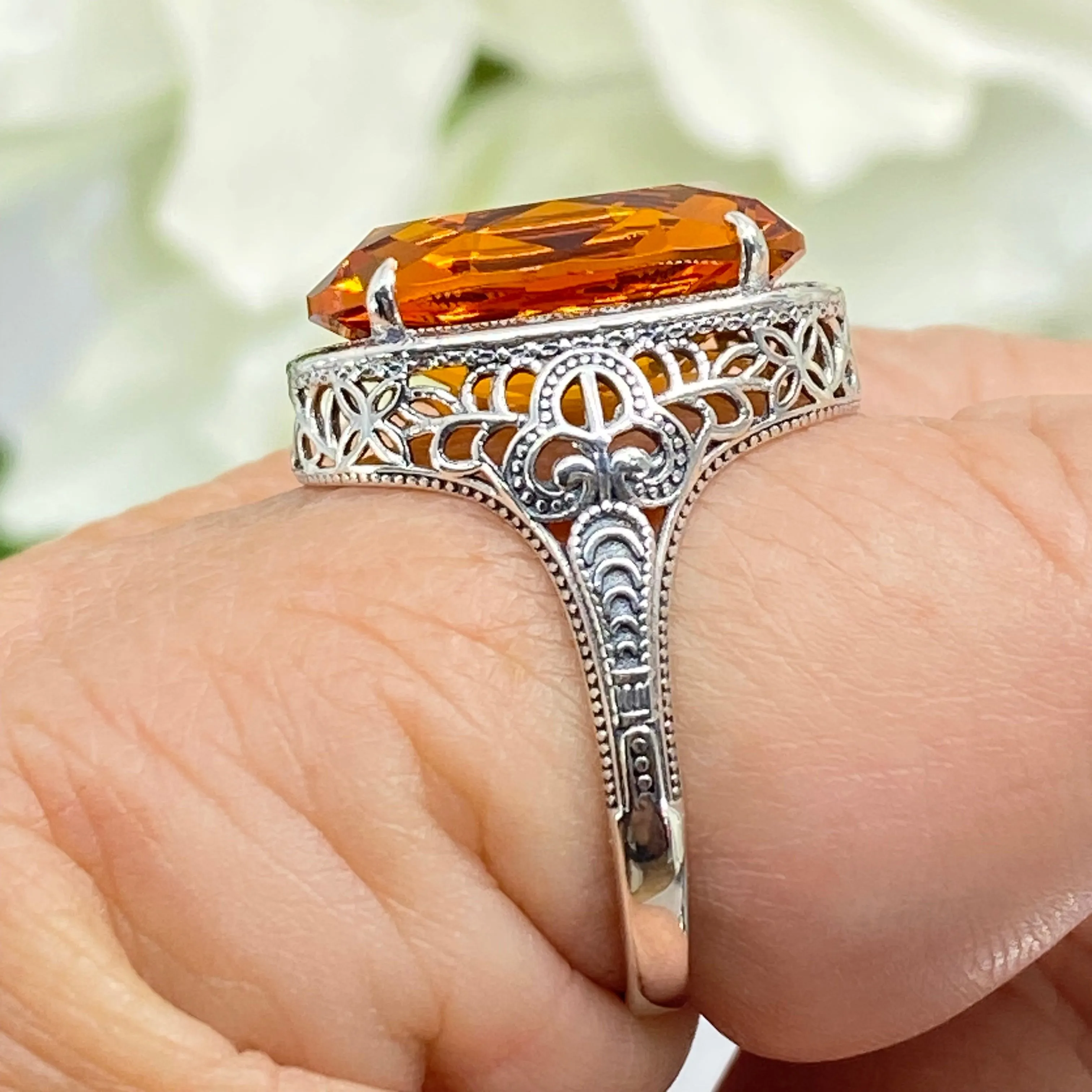 Orange Citrine Ring, Art Deco Vintage Revival Jewelry #D230