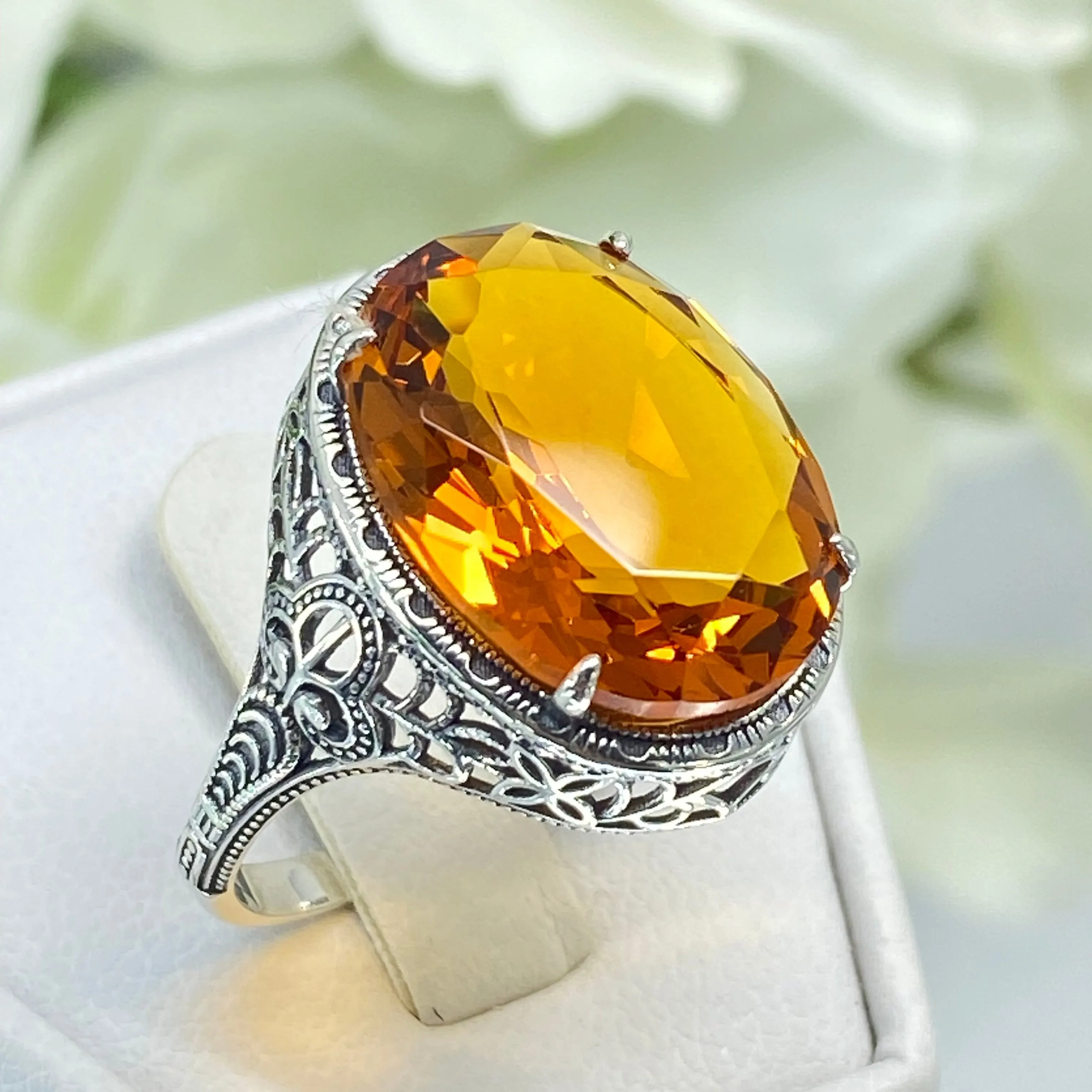 Orange Citrine Ring, Art Deco Vintage Revival Jewelry #D230