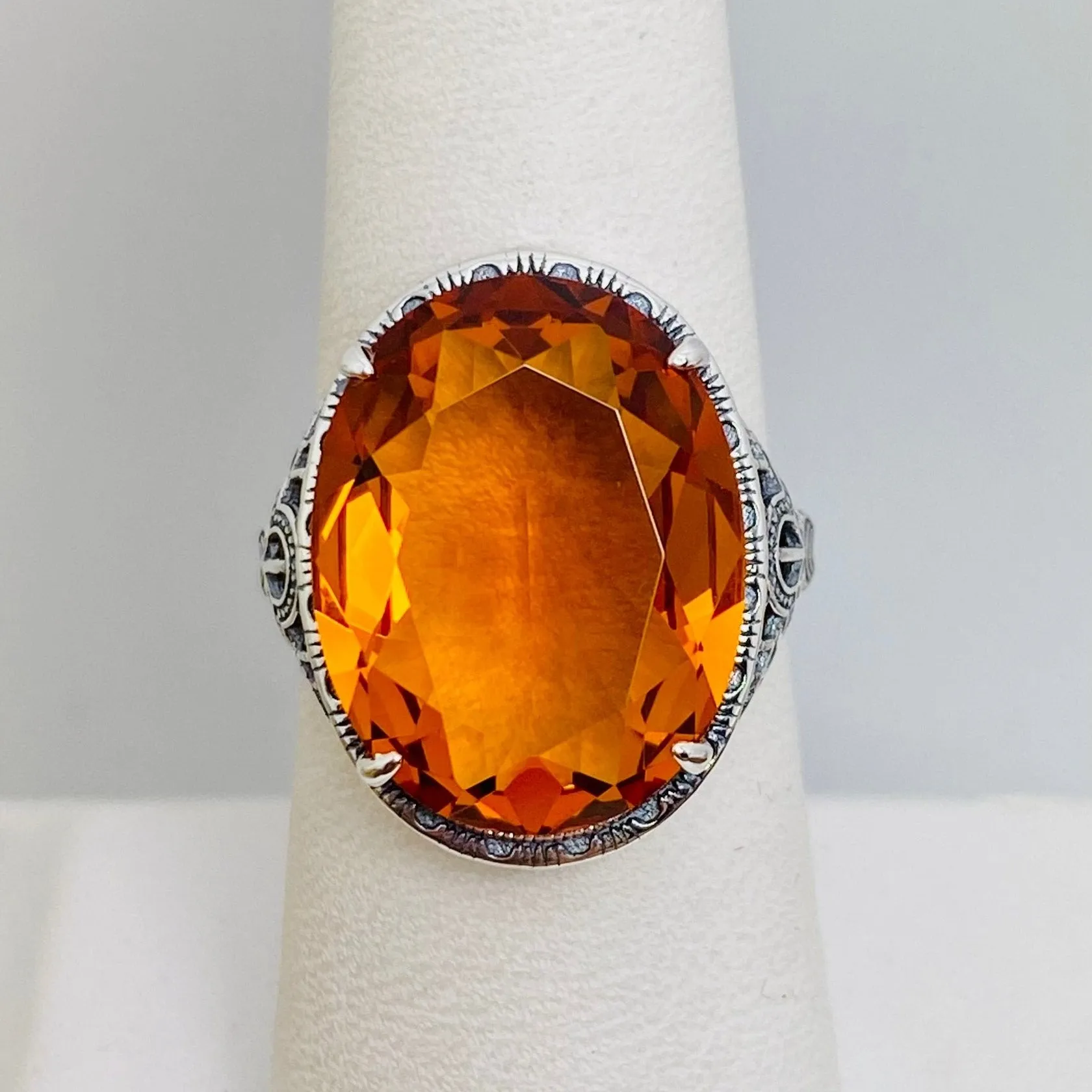 Orange Citrine Ring, Art Deco Vintage Revival Jewelry #D230