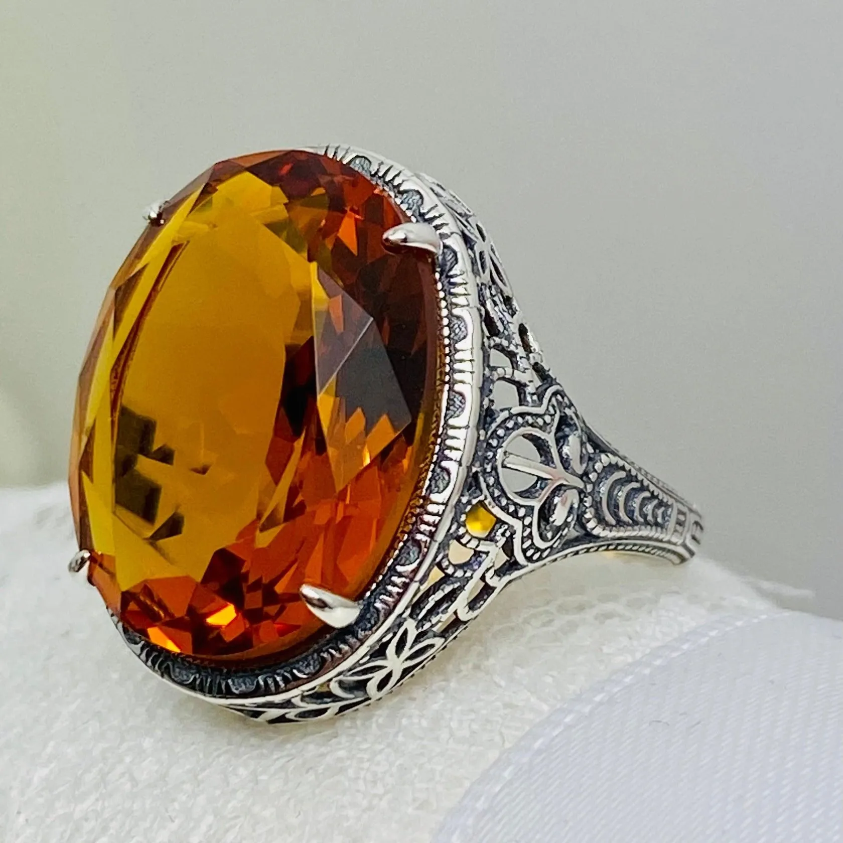 Orange Citrine Ring, Art Deco Vintage Revival Jewelry #D230