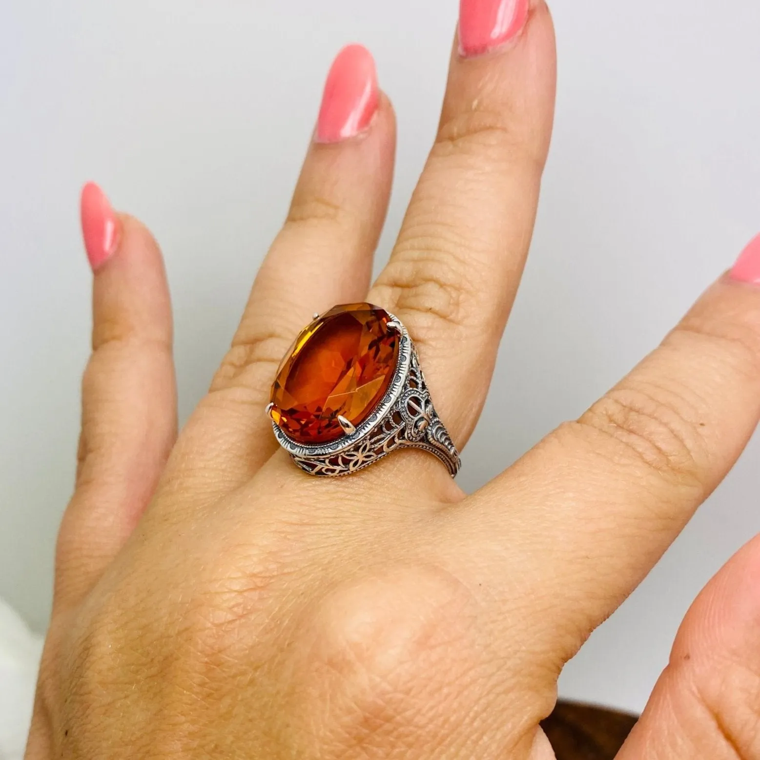 Orange Citrine Ring, Art Deco Vintage Revival Jewelry #D230