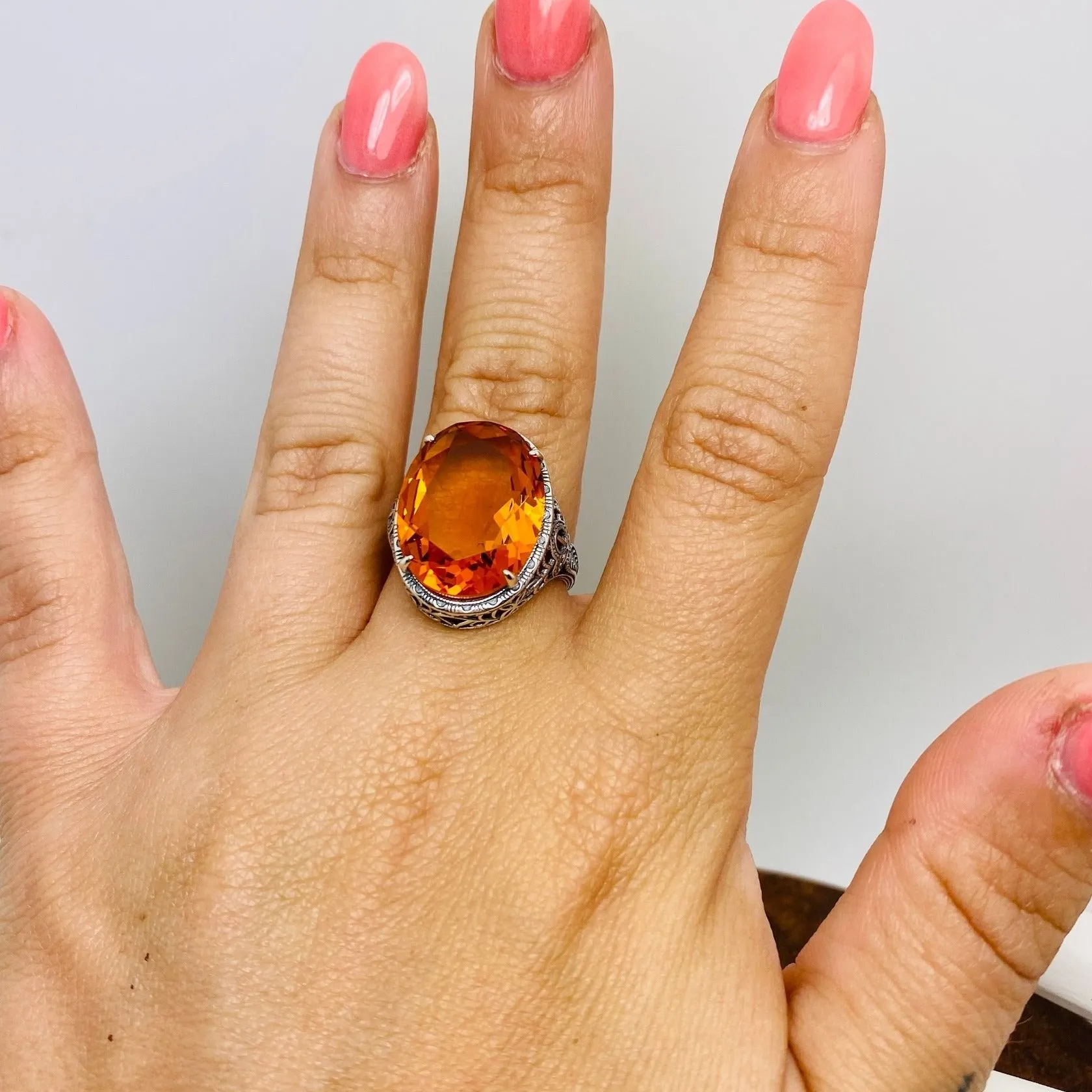 Orange Citrine Ring, Art Deco Vintage Revival Jewelry #D230