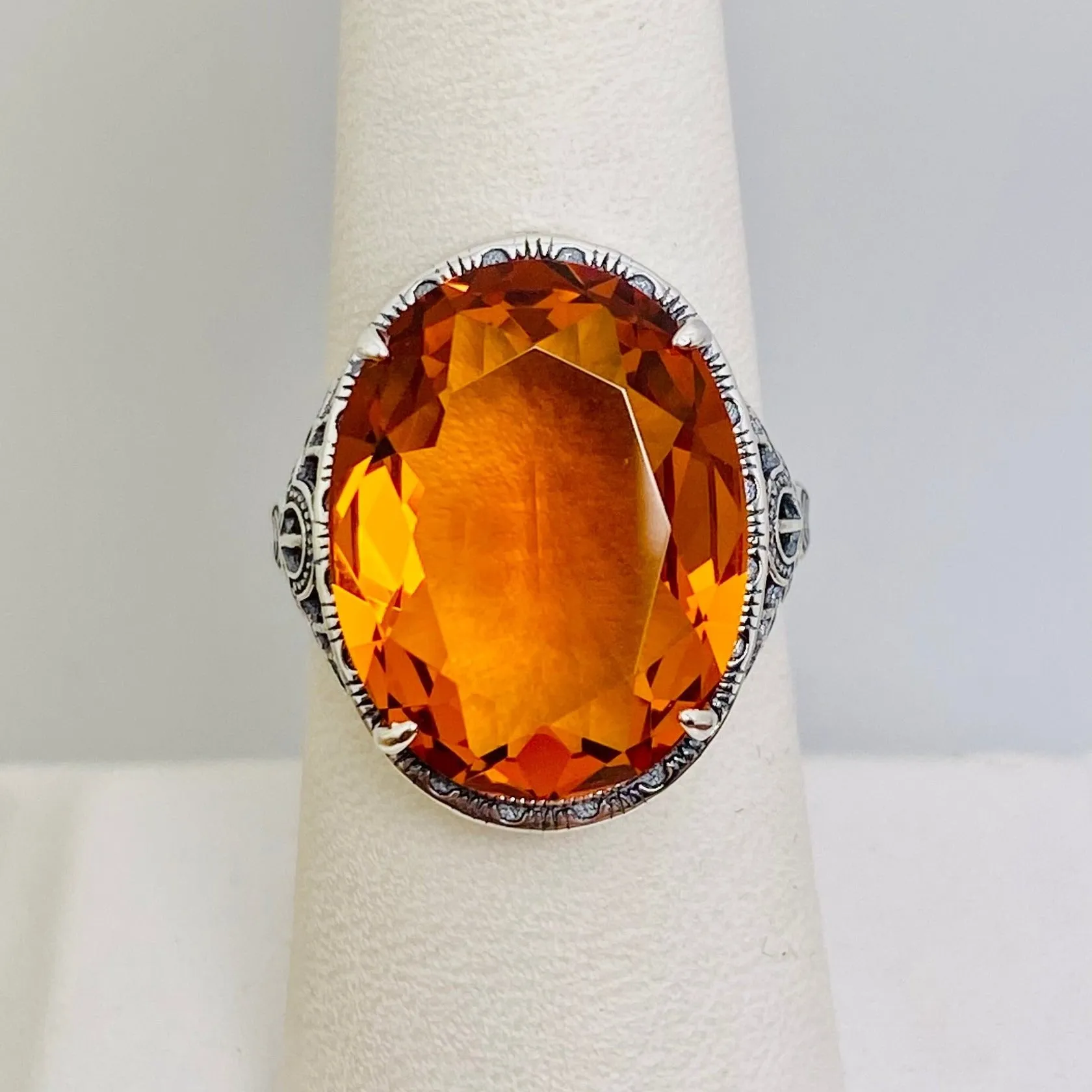 Orange Citrine Ring, Art Deco Vintage Revival Jewelry #D230