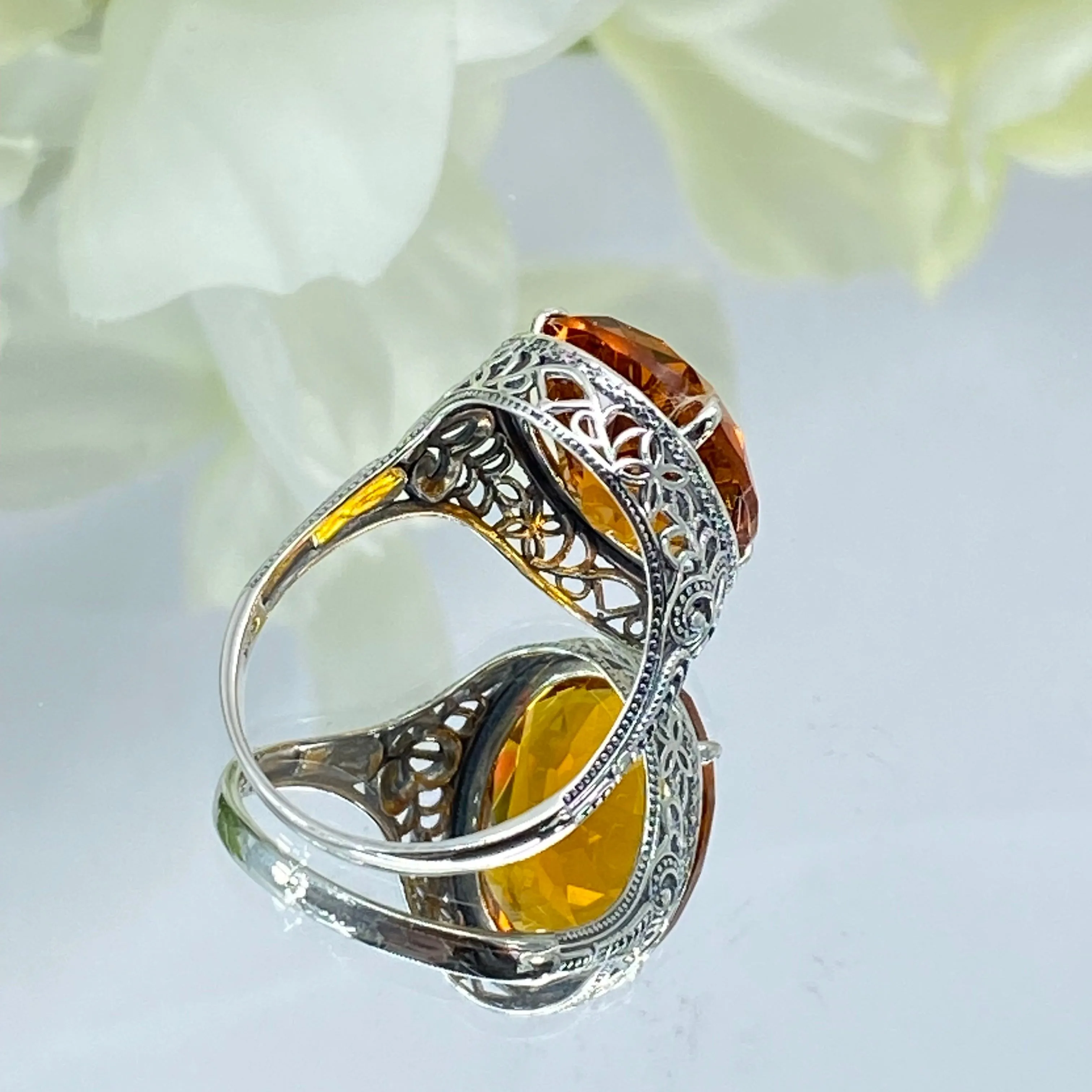 Orange Citrine Ring, Art Deco Vintage Revival Jewelry #D230