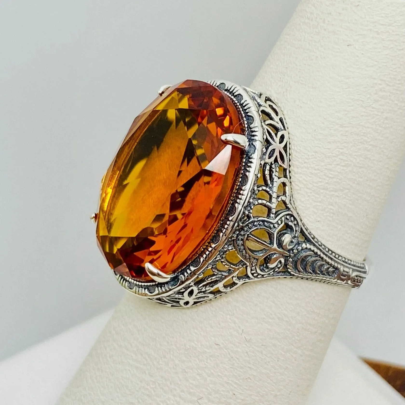 Orange Citrine Ring, Art Deco Vintage Revival Jewelry #D230