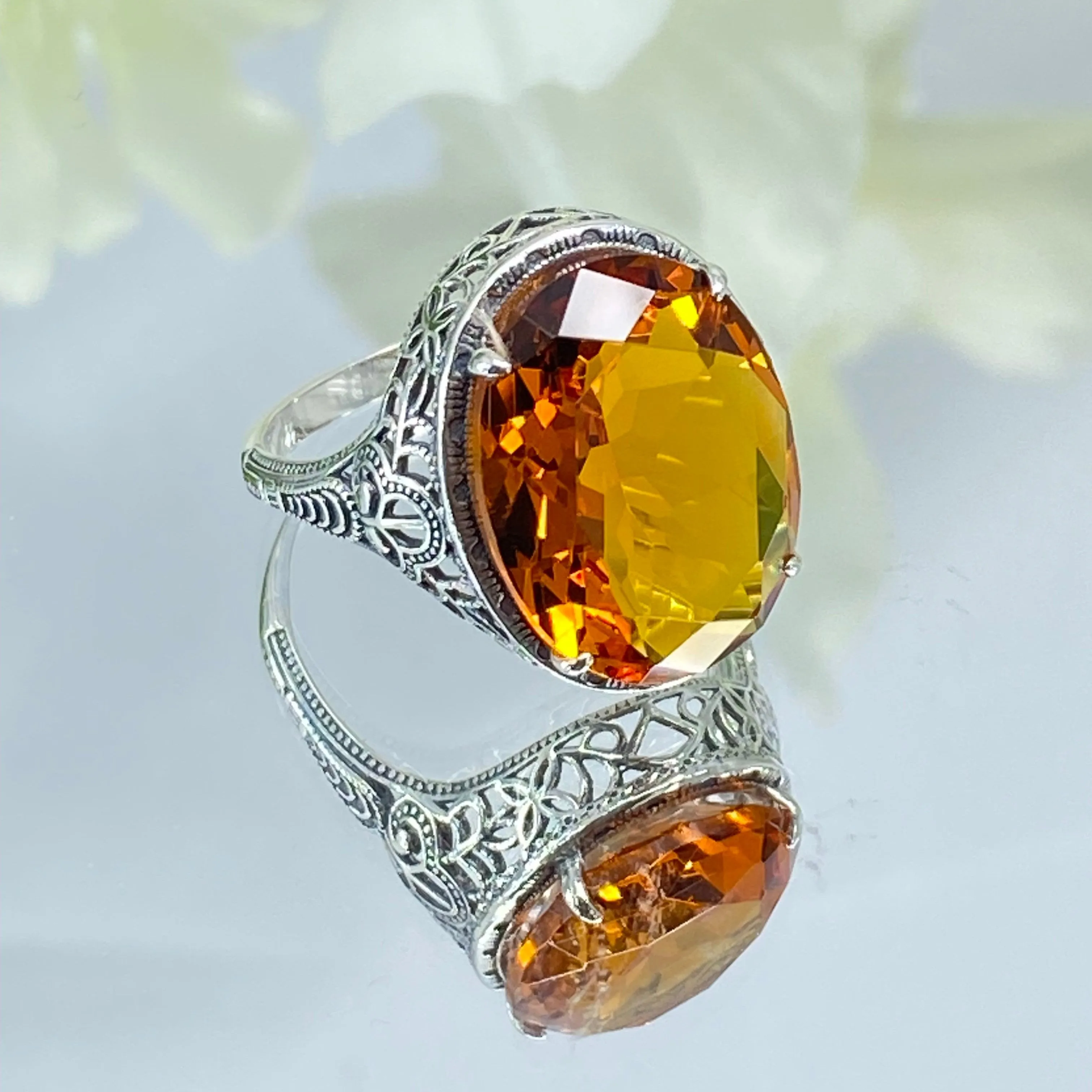 Orange Citrine Ring, Art Deco Vintage Revival Jewelry #D230