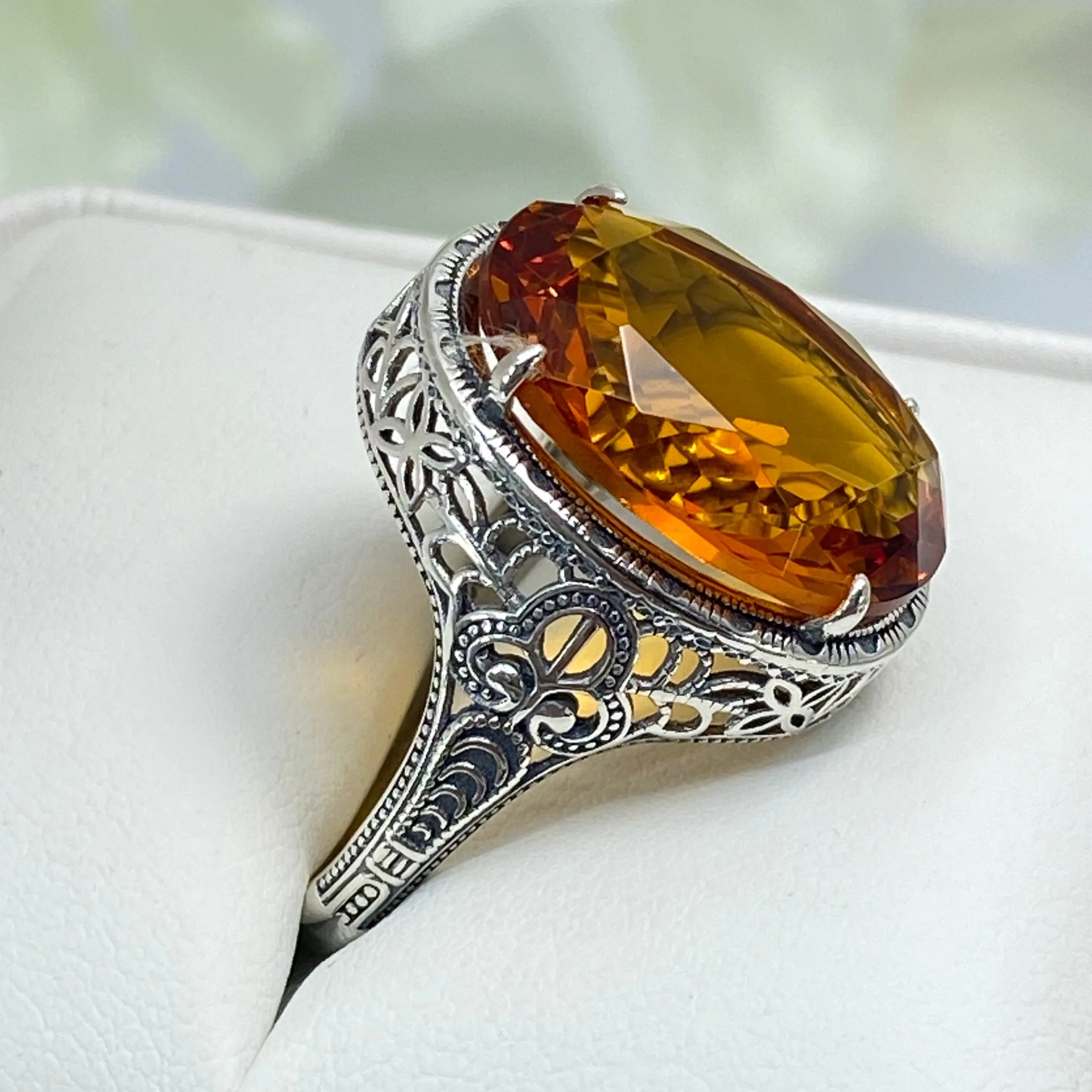 Orange Citrine Ring, Art Deco Vintage Revival Jewelry #D230