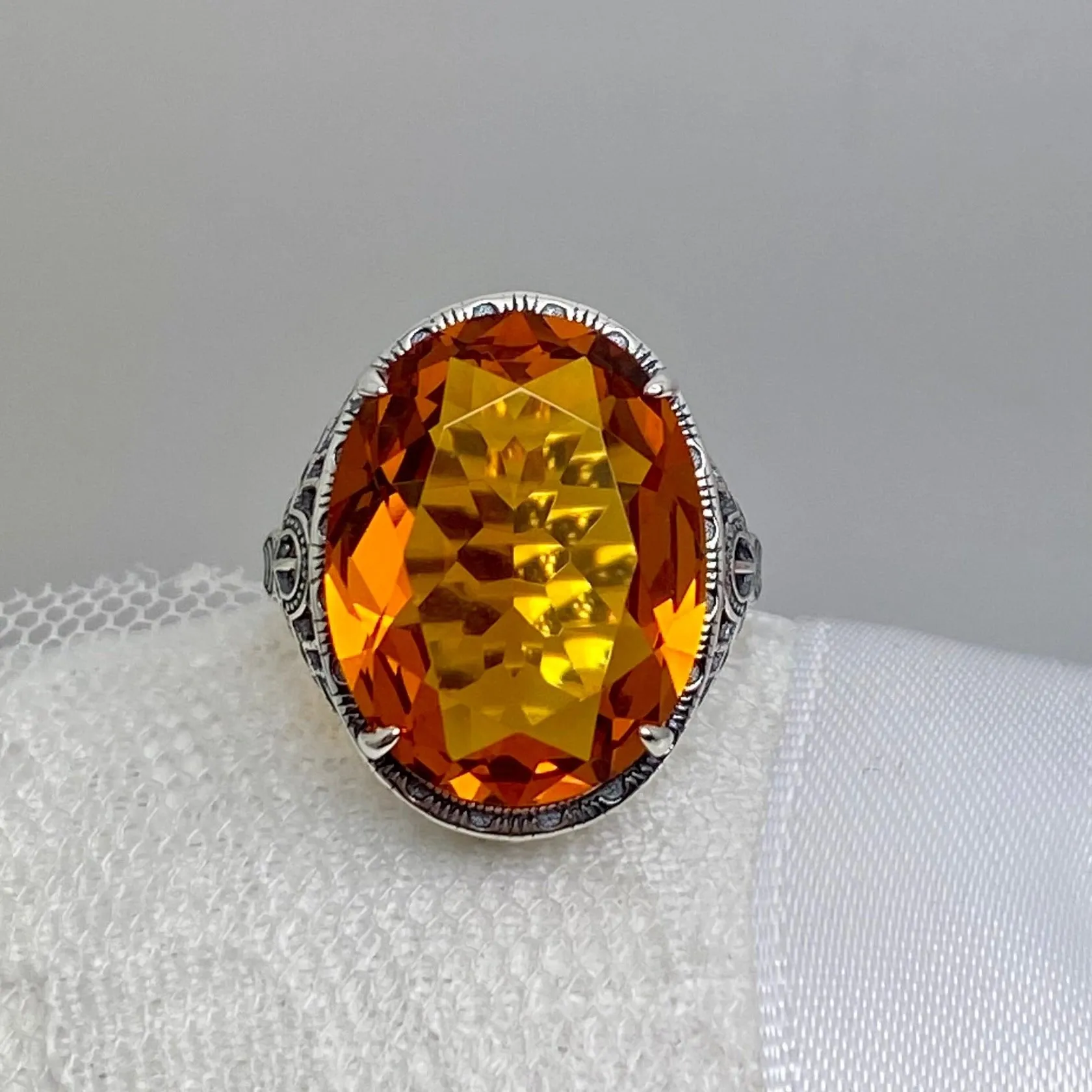 Orange Citrine Ring, Art Deco Vintage Revival Jewelry #D230