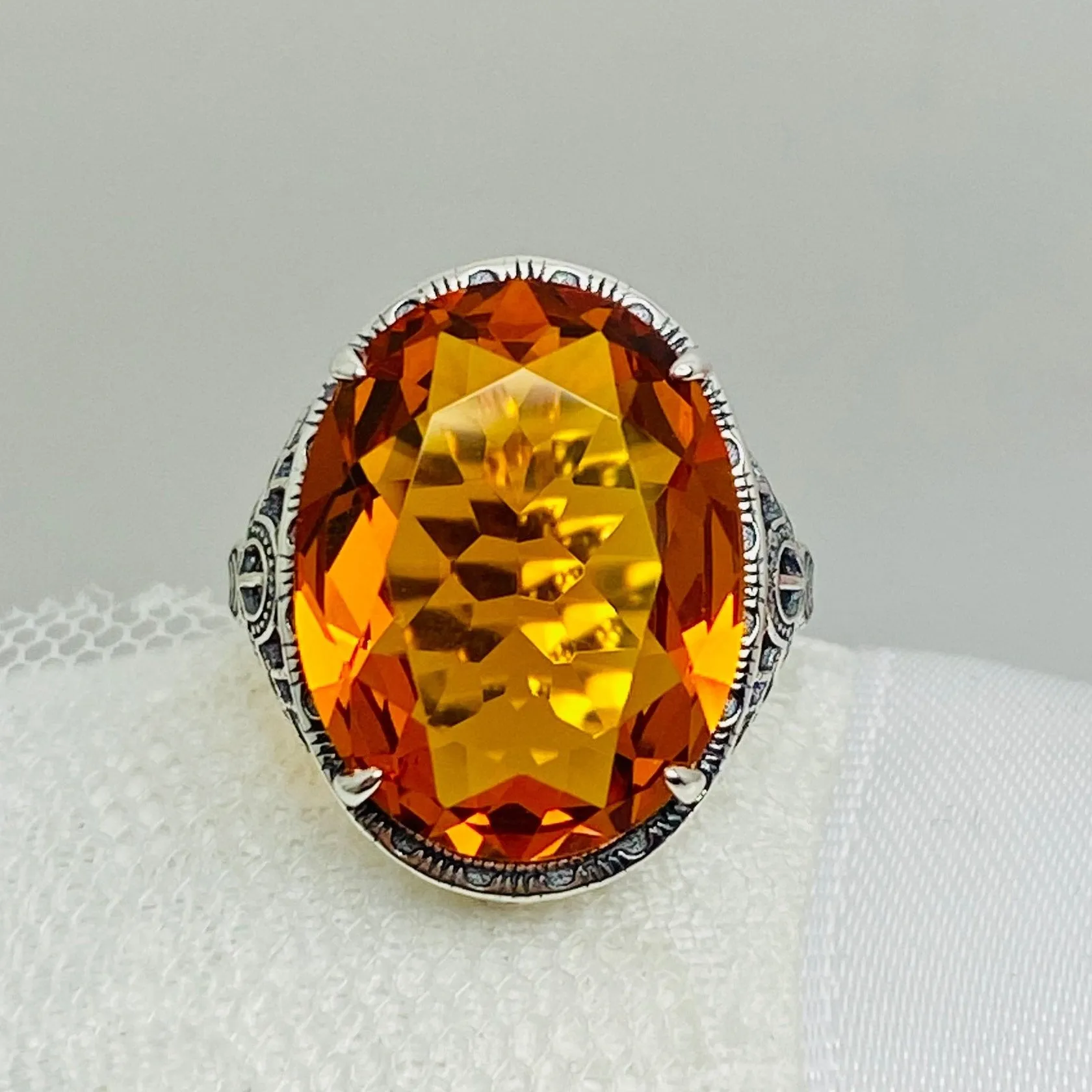 Orange Citrine Ring, Art Deco Vintage Revival Jewelry #D230