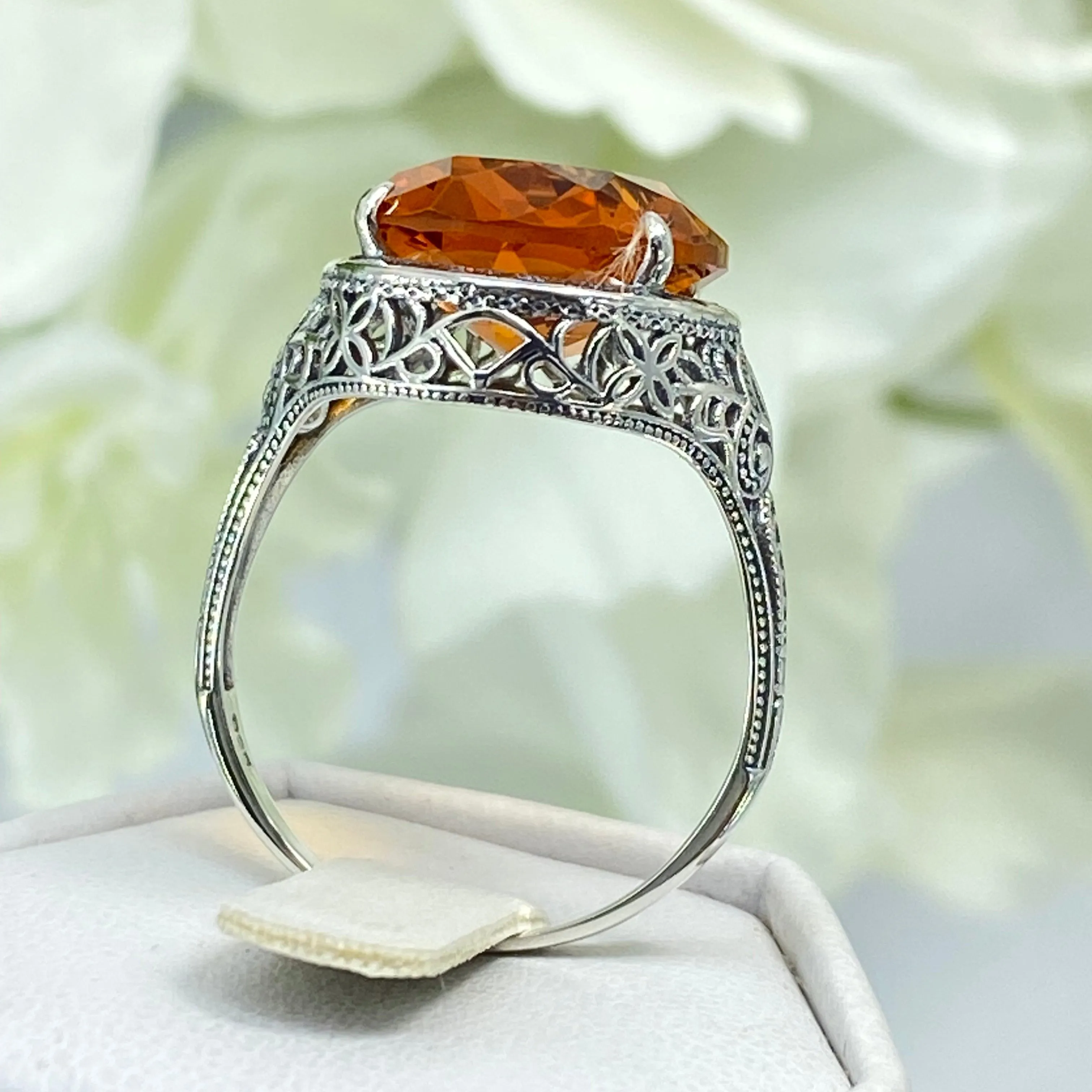 Orange Citrine Ring, Art Deco Vintage Revival Jewelry #D230