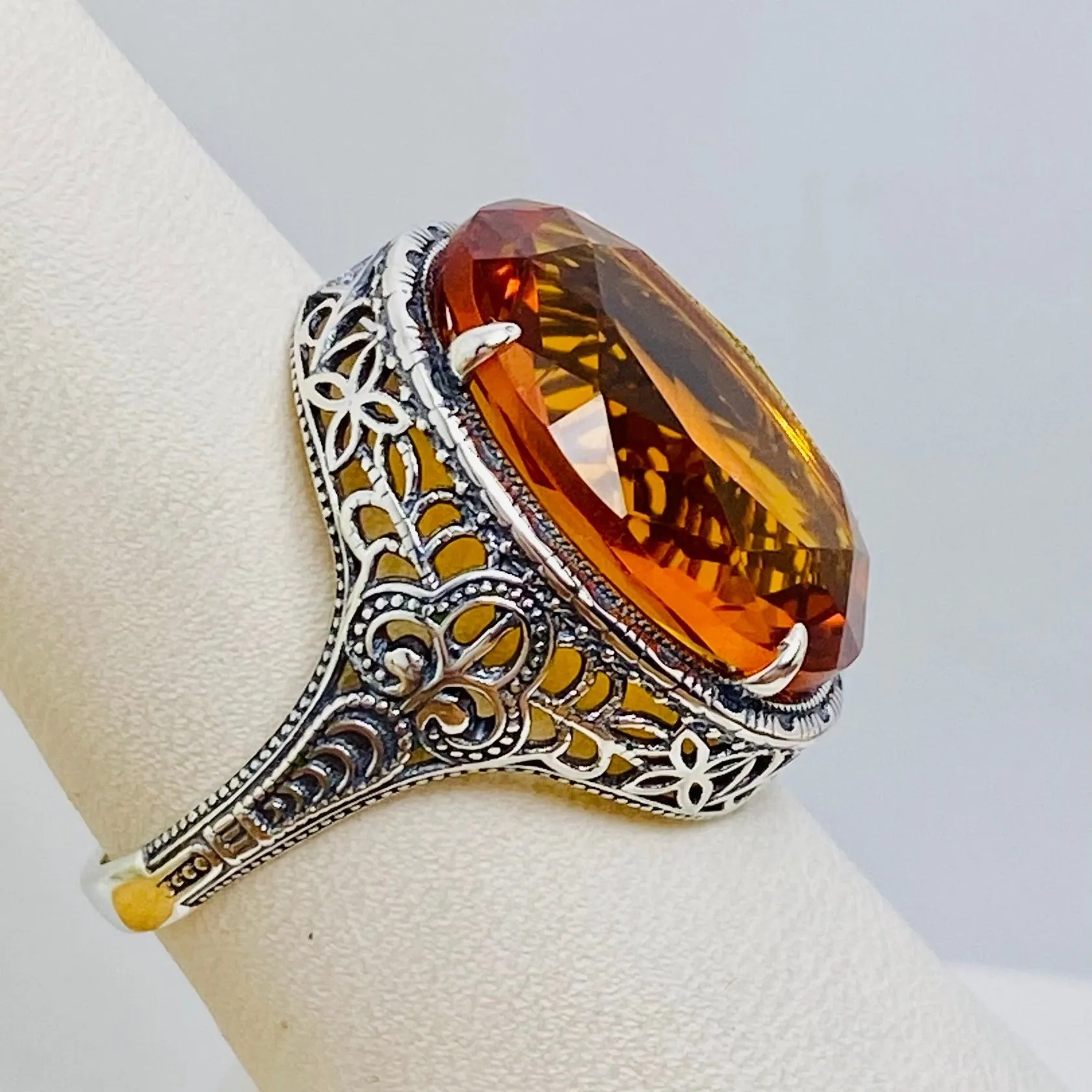 Orange Citrine Ring, Art Deco Vintage Revival Jewelry #D230
