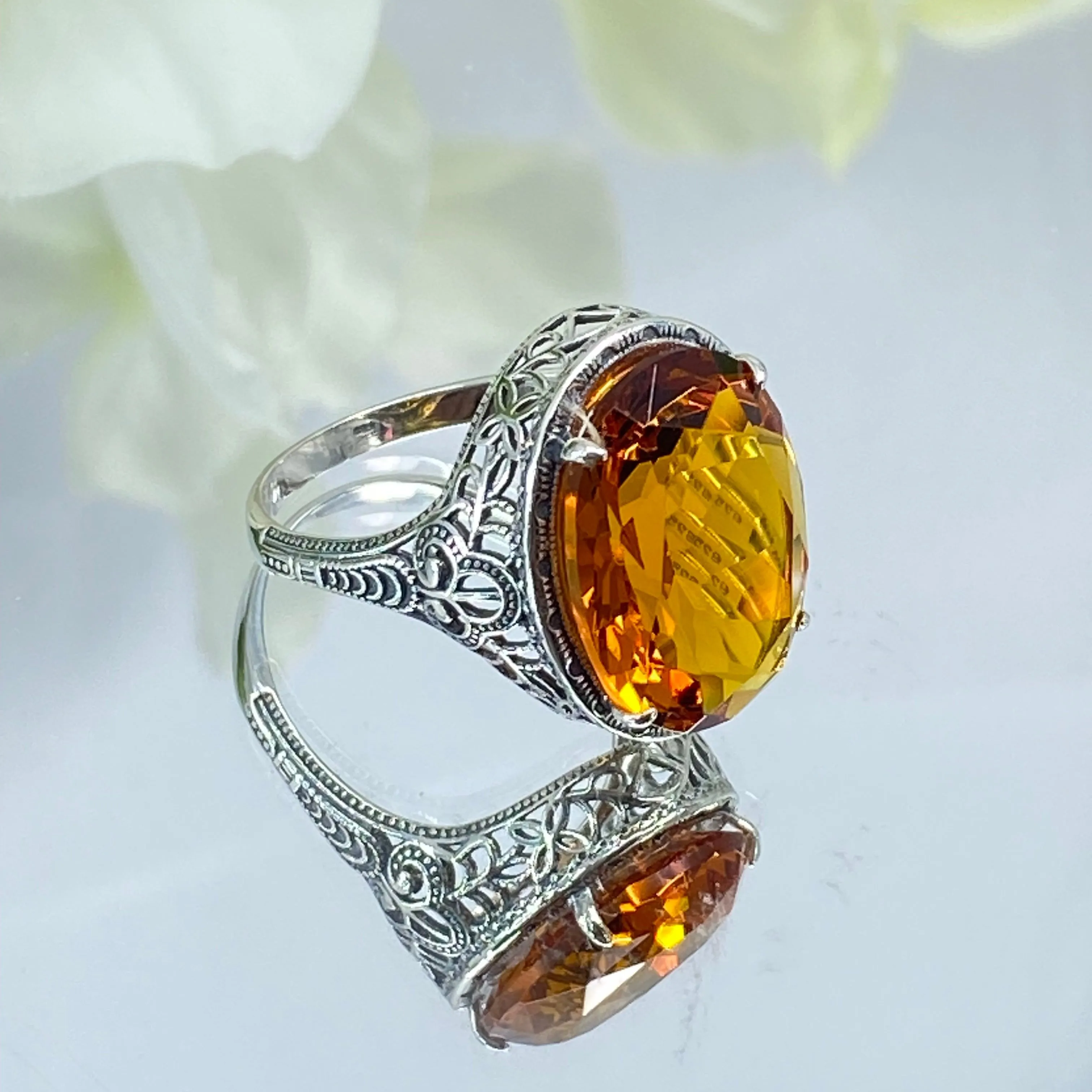 Orange Citrine Ring, Art Deco Vintage Revival Jewelry #D230
