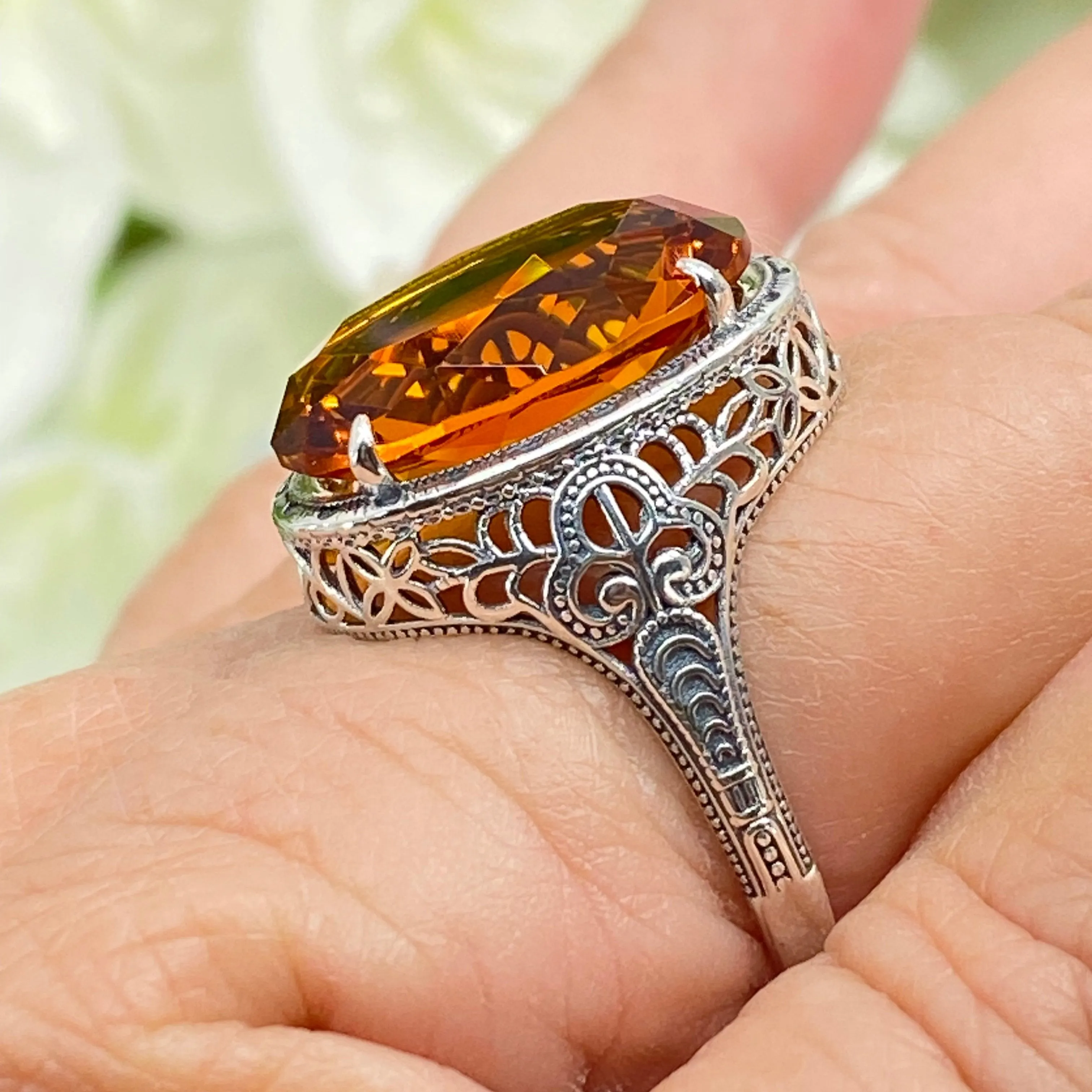 Orange Citrine Ring, Art Deco Vintage Revival Jewelry #D230