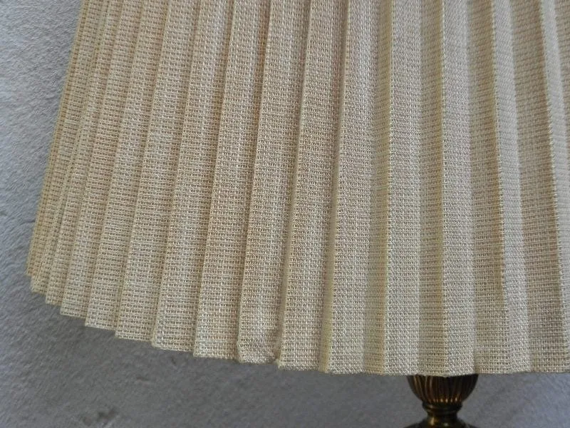 Pair Large Stiffel White Enameled Brass Table Lamps, Original Pleated Shades, 3-way Switches