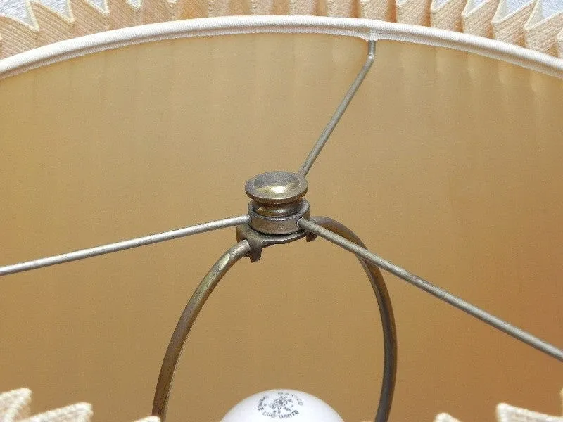 Pair Large Stiffel White Enameled Brass Table Lamps, Original Pleated Shades, 3-way Switches