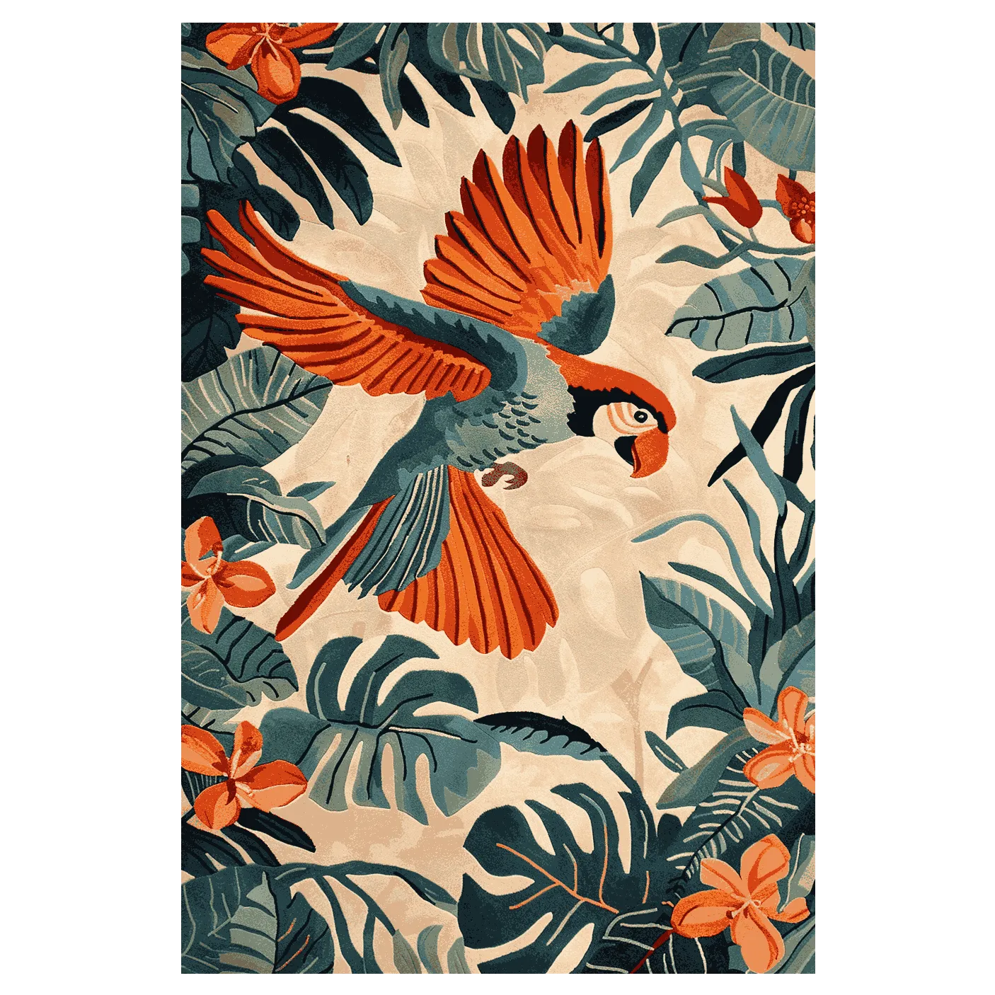 Parrot Among the Palms Hand Tufted Rug