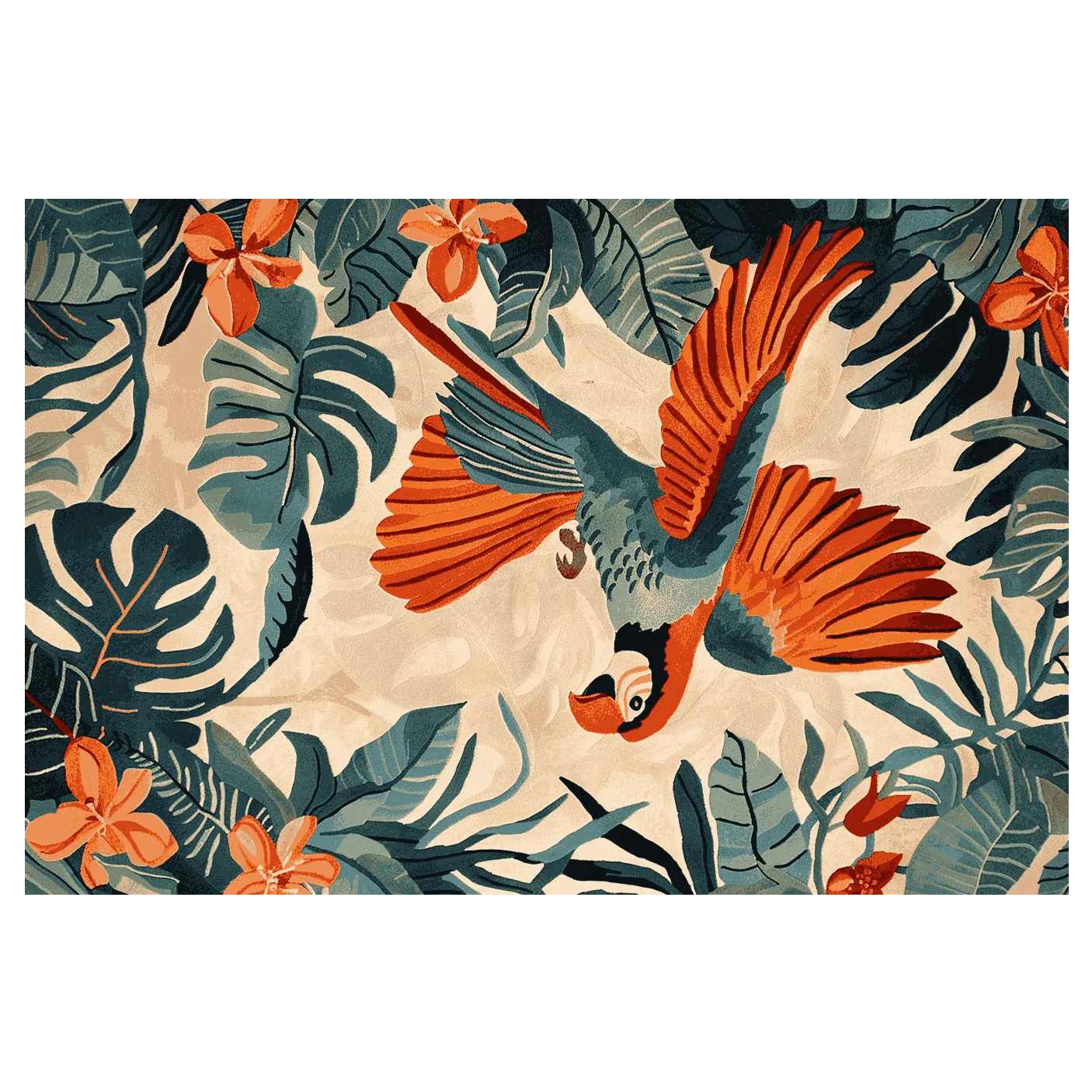 Parrot Among the Palms Hand Tufted Rug