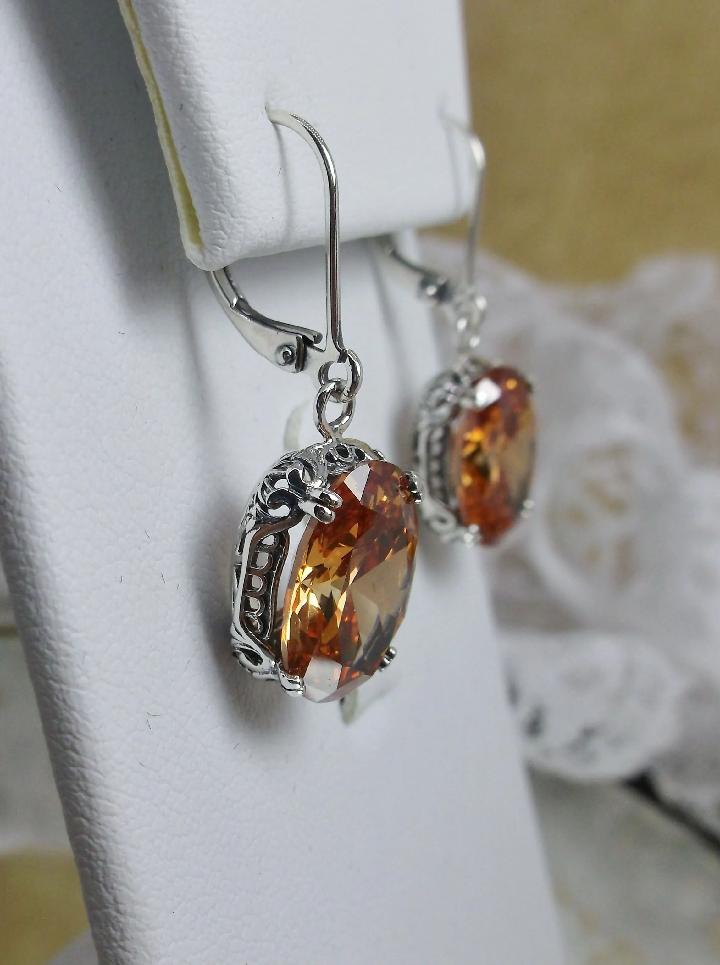 Peach CZ Earrings, Cubic Zirconia Edwardian Jewelry #E70
