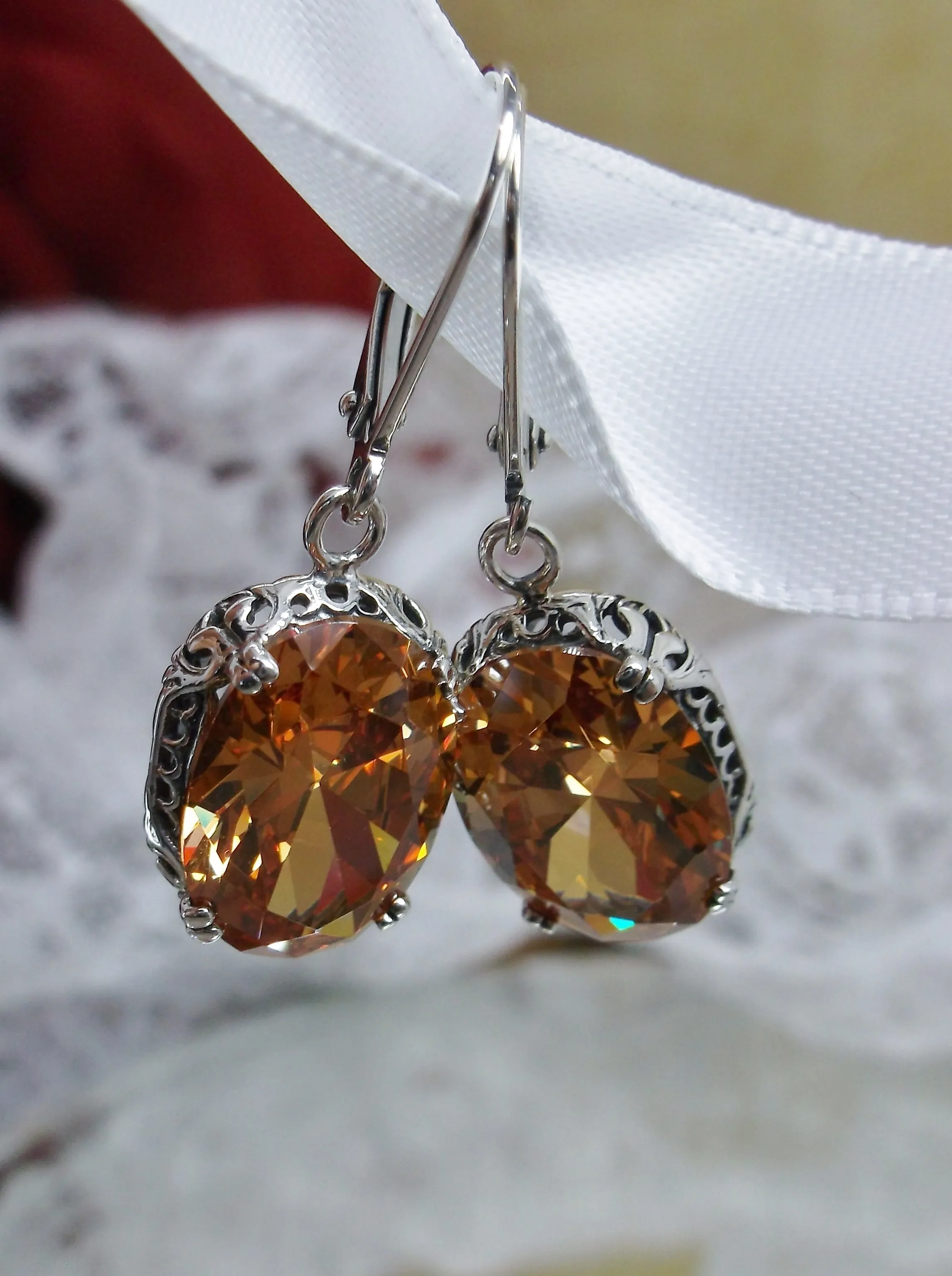 Peach CZ Earrings, Cubic Zirconia Edwardian Jewelry #E70