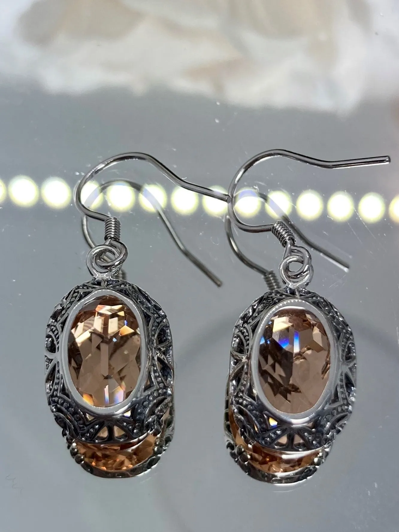 Peach CZ Earrings, Cubic Zirconia Edwardian Jewelry #E70