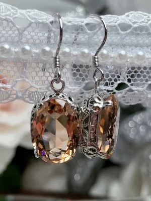 Peach CZ Earrings, Cubic Zirconia Edwardian Jewelry #E70