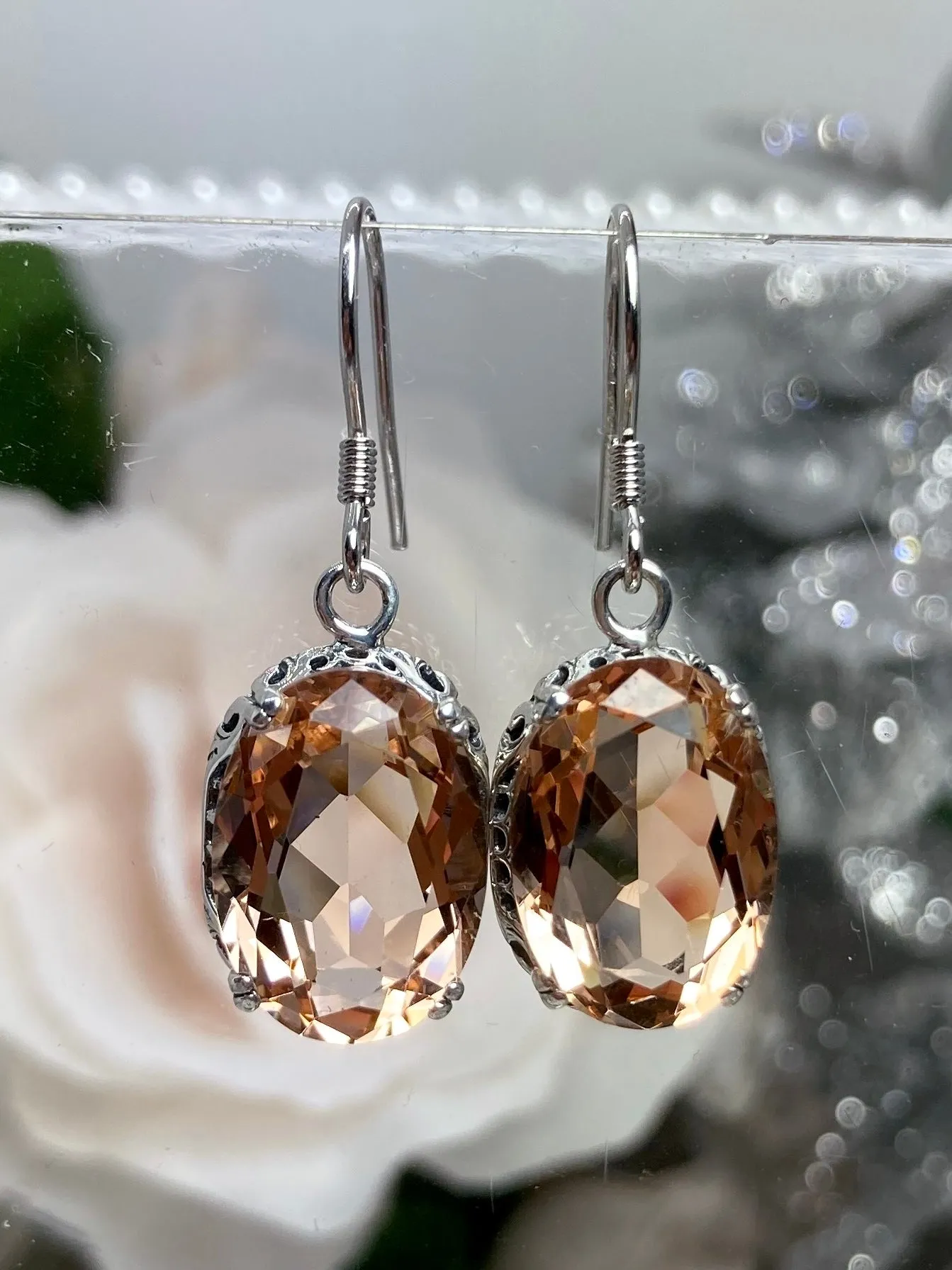 Peach CZ Earrings, Cubic Zirconia Edwardian Jewelry #E70