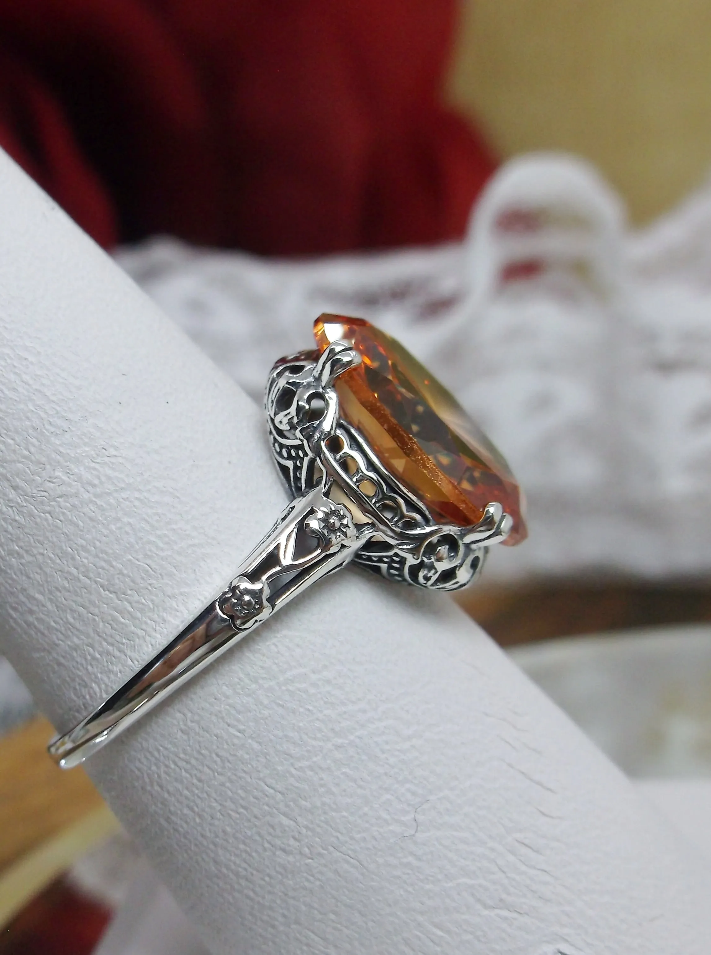 Peach CZ Ring, Revival Edwardian Jewelry #D70