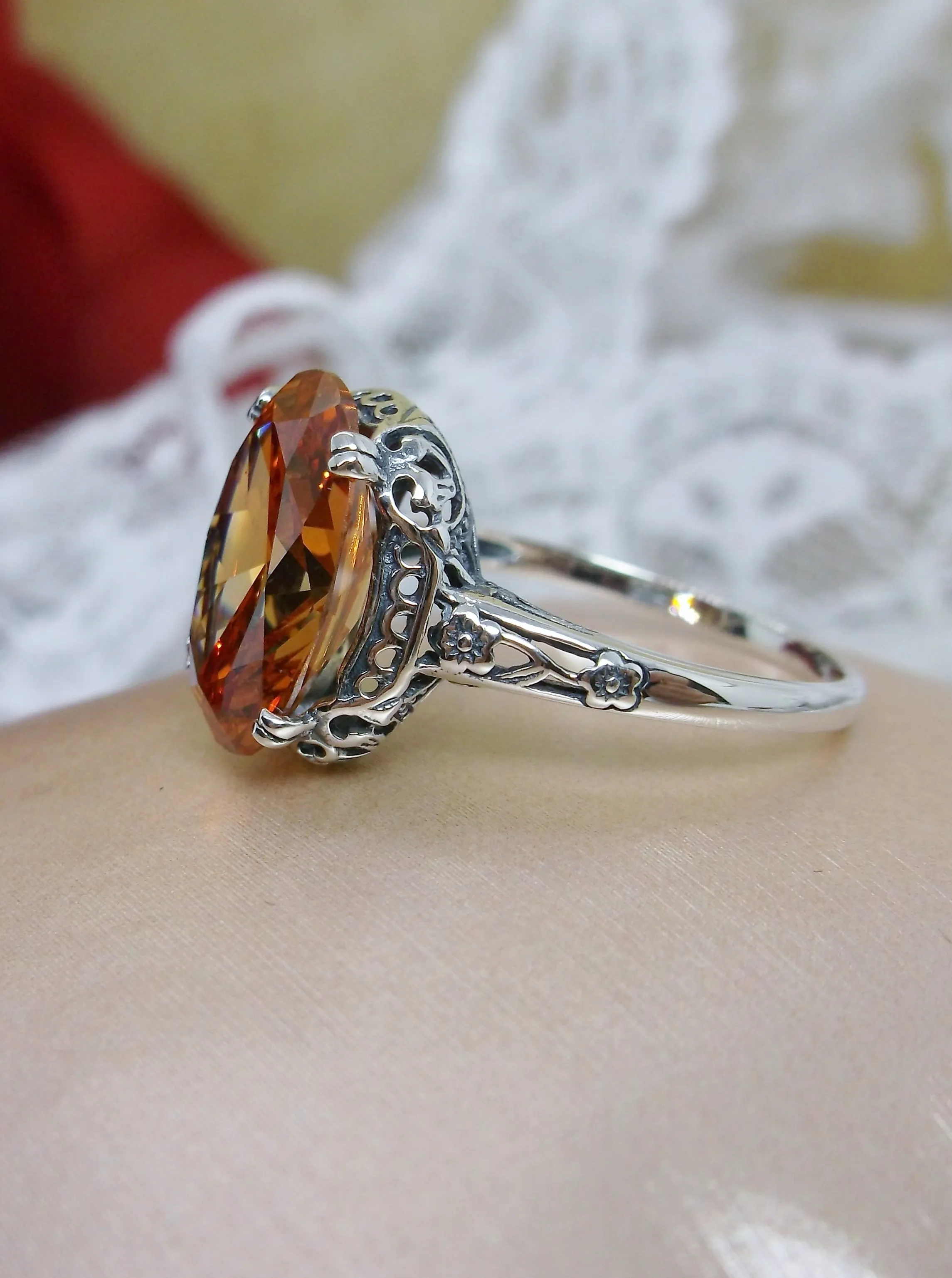 Peach CZ Ring, Revival Edwardian Jewelry #D70