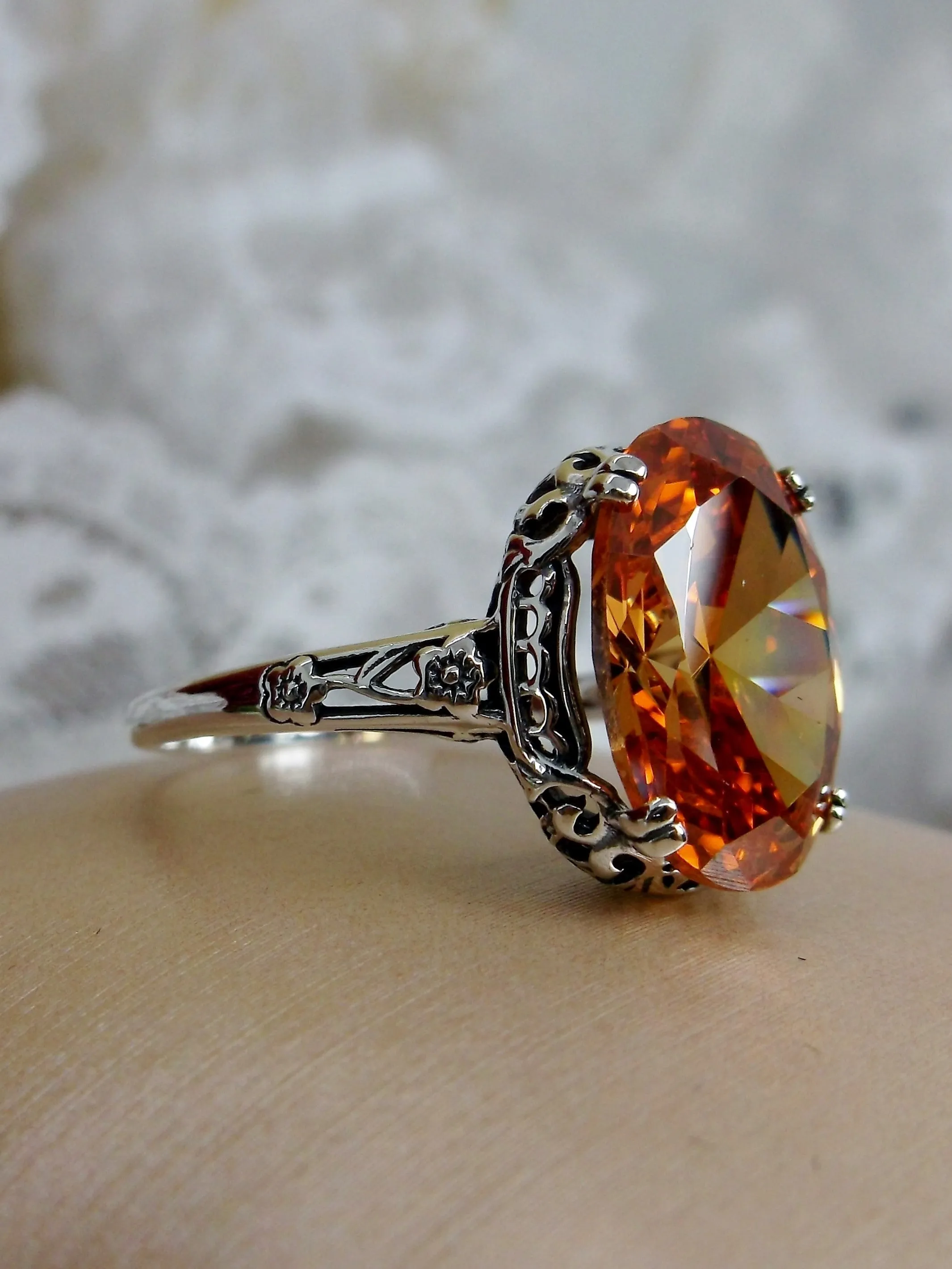Peach CZ Ring, Revival Edwardian Jewelry #D70