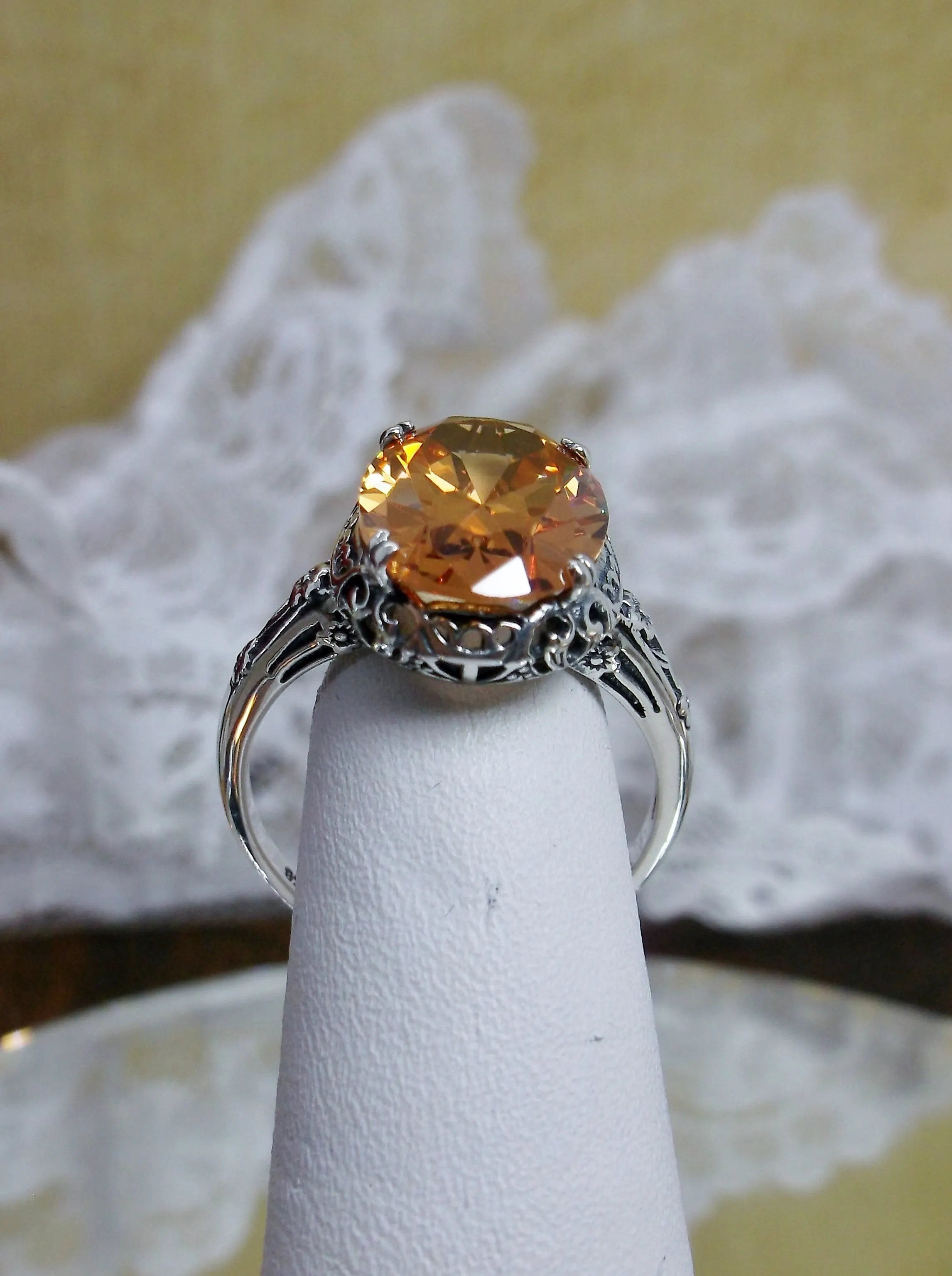 Peach CZ Ring, Revival Edwardian Jewelry #D70