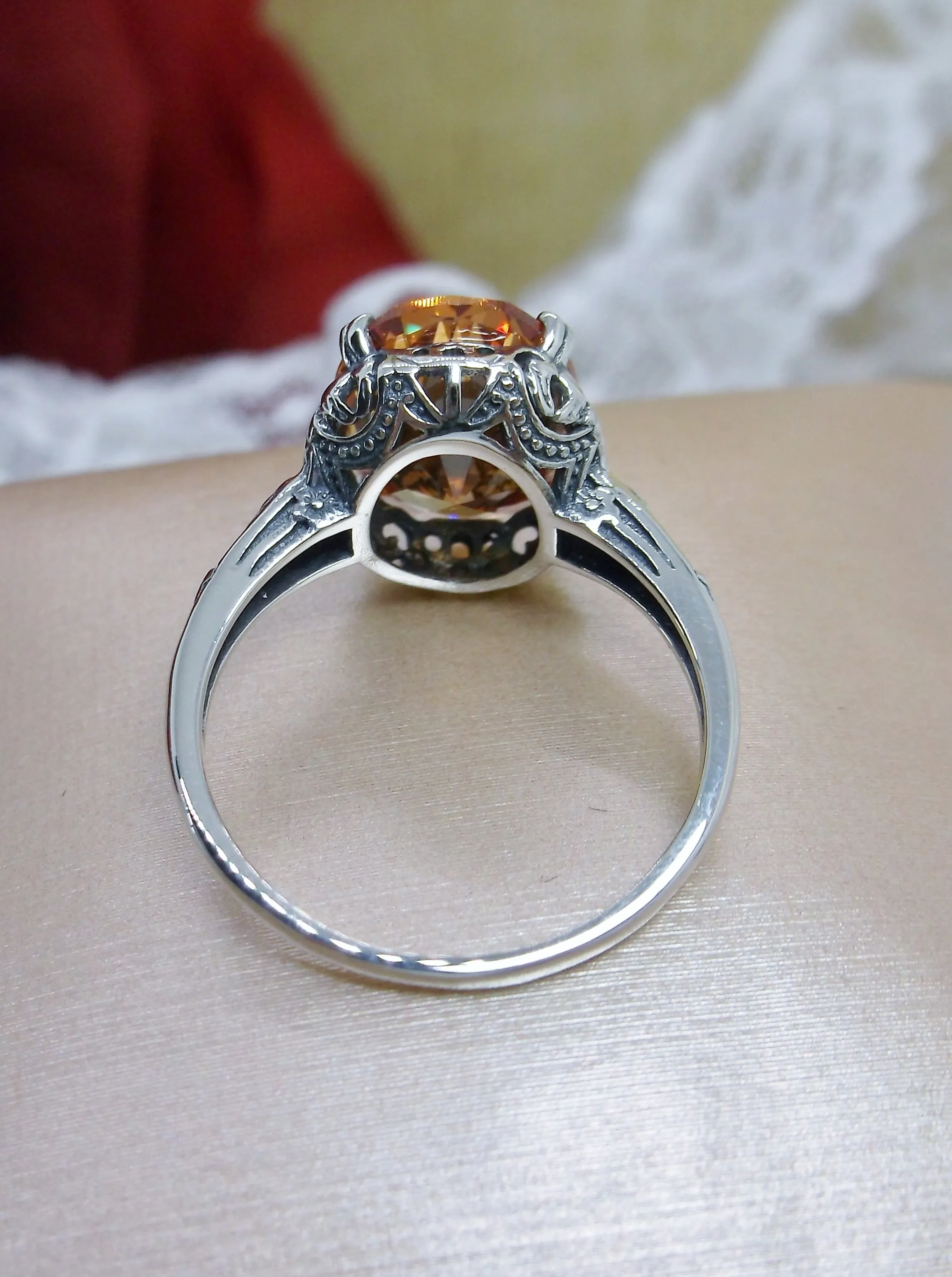 Peach CZ Ring, Revival Edwardian Jewelry #D70