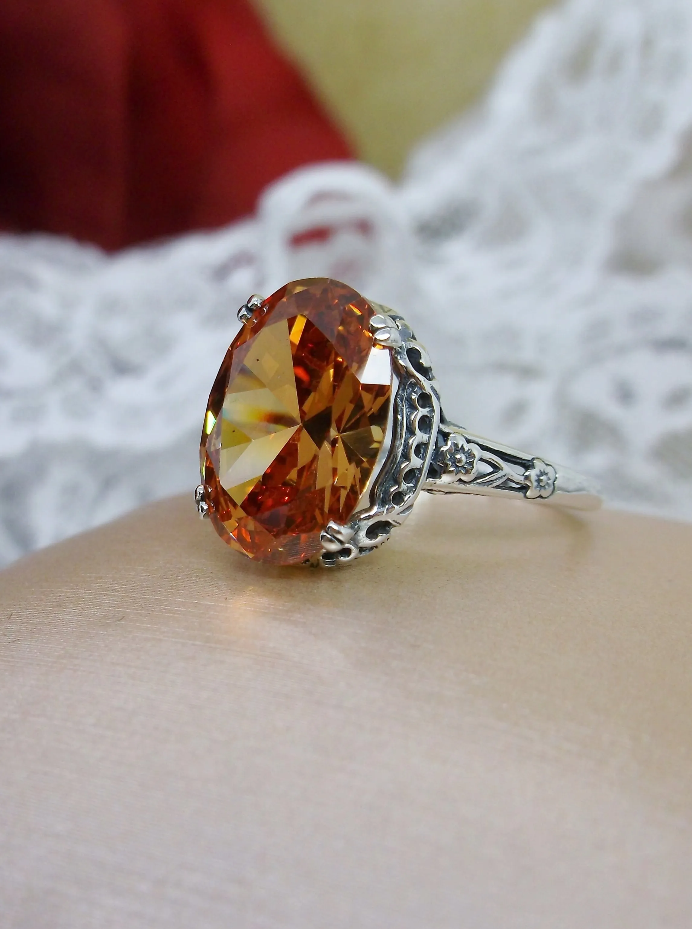 Peach CZ Ring, Revival Edwardian Jewelry #D70