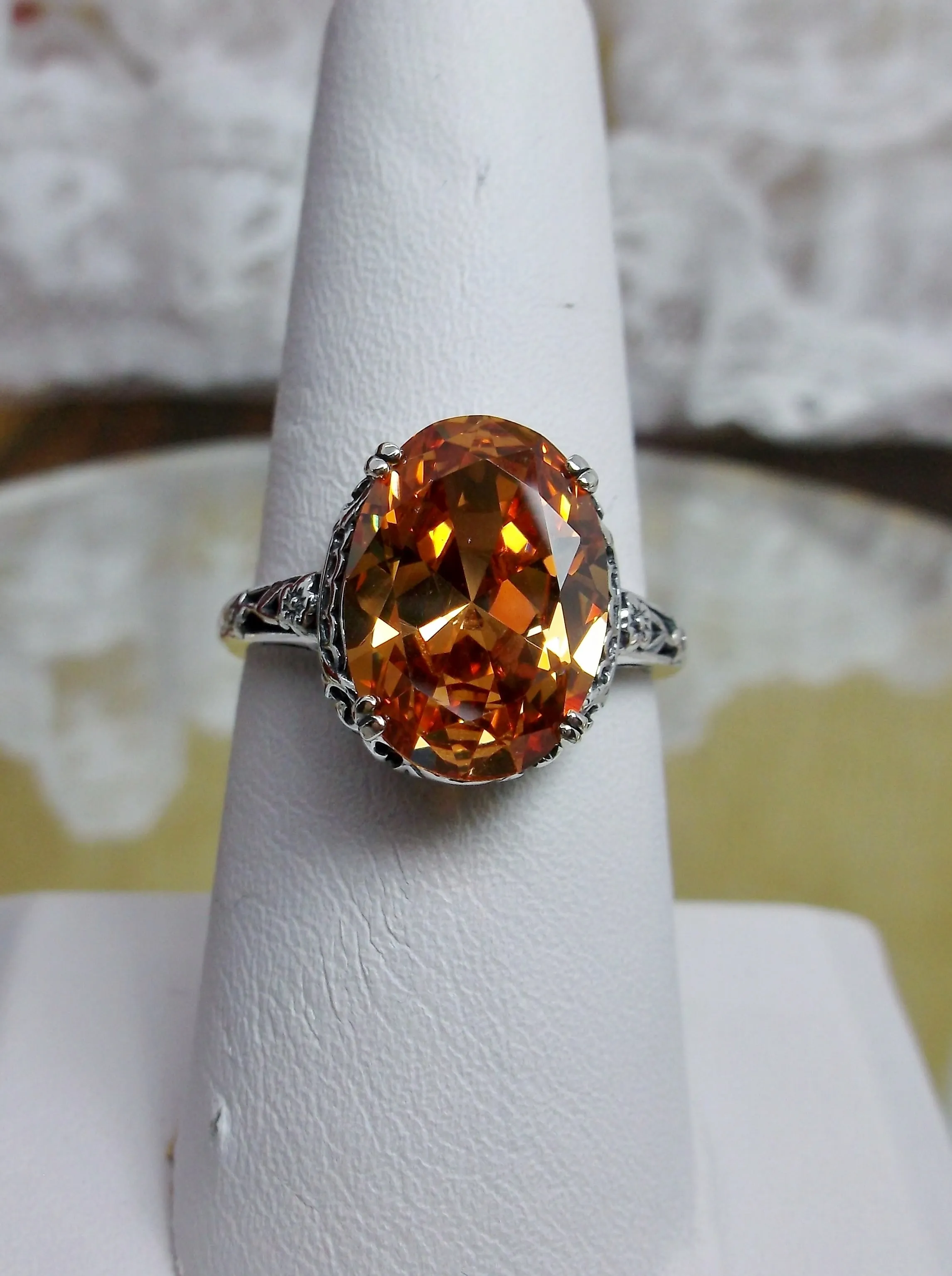 Peach CZ Ring, Revival Edwardian Jewelry #D70