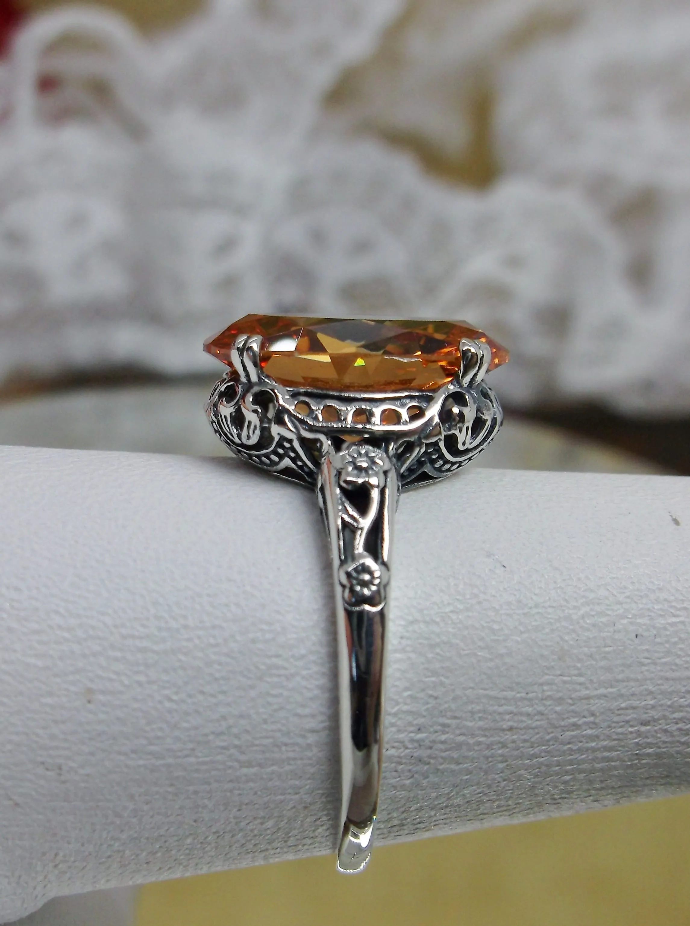 Peach CZ Ring, Revival Edwardian Jewelry #D70