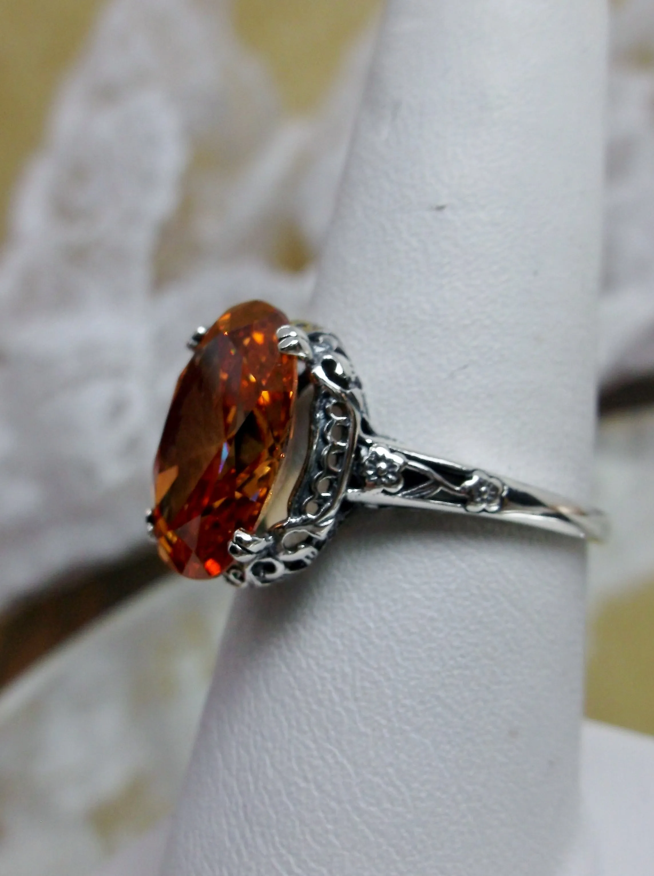 Peach CZ Ring, Revival Edwardian Jewelry #D70