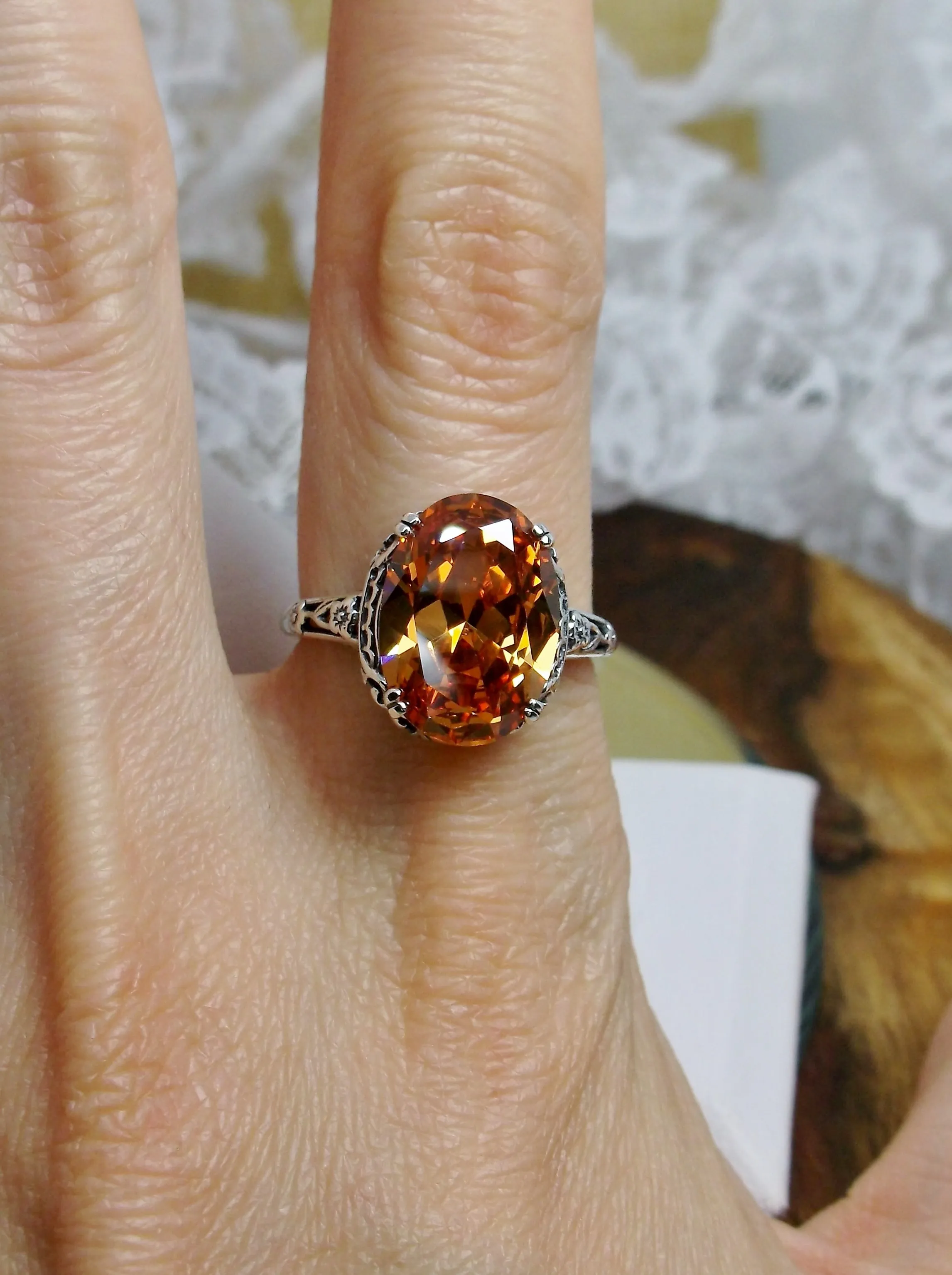 Peach CZ Ring, Revival Edwardian Jewelry #D70