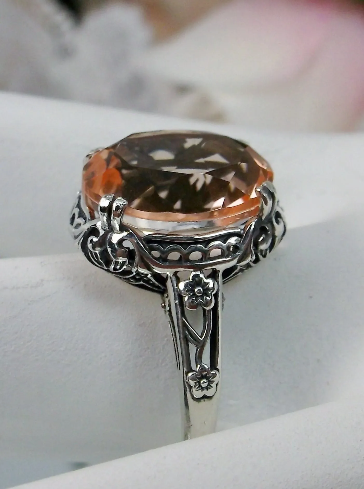 Peach Topaz Ring, Edwardian Antique Reproduction Jewelry #D70z