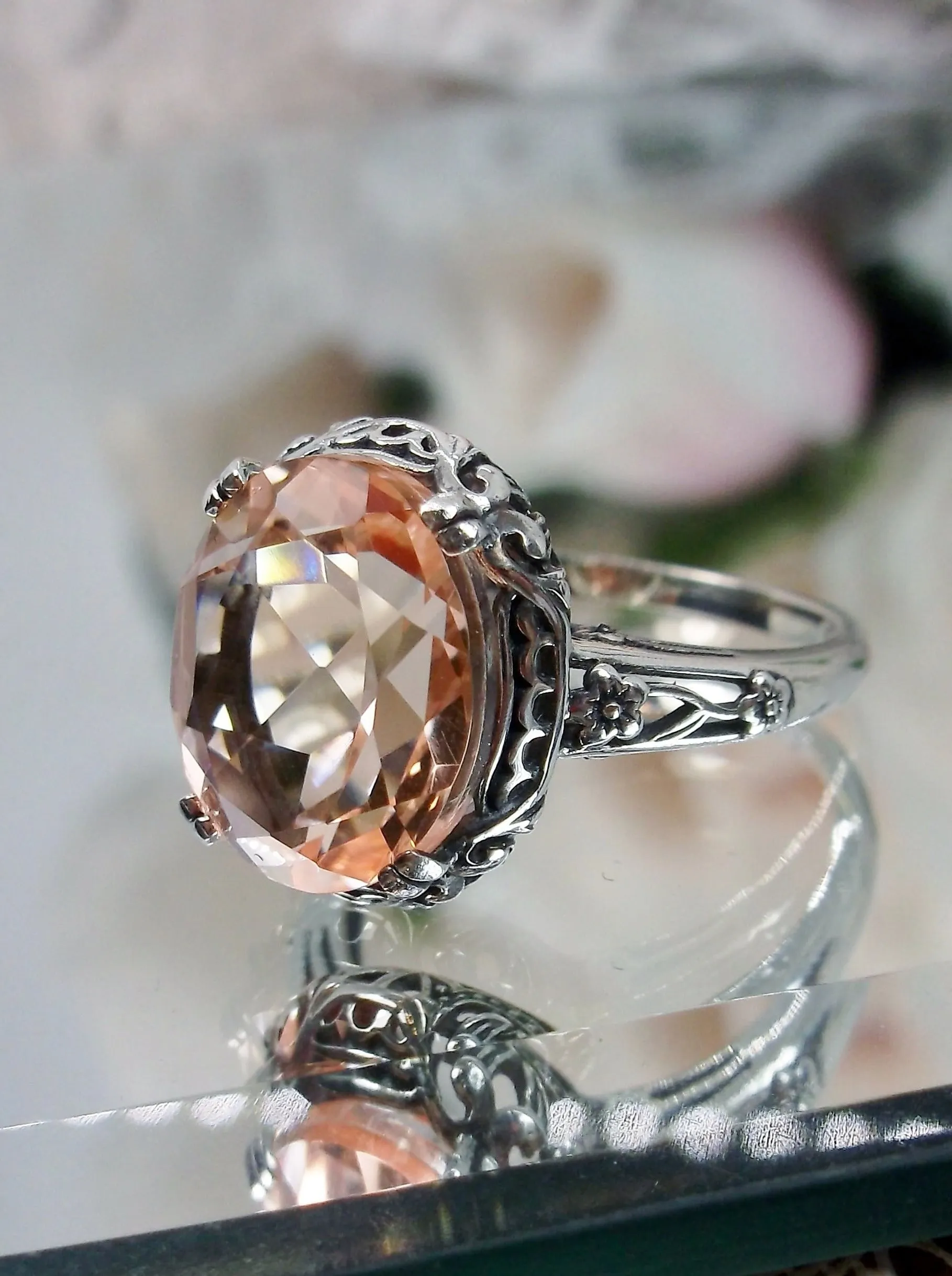 Peach Topaz Ring, Edwardian Antique Reproduction Jewelry #D70z