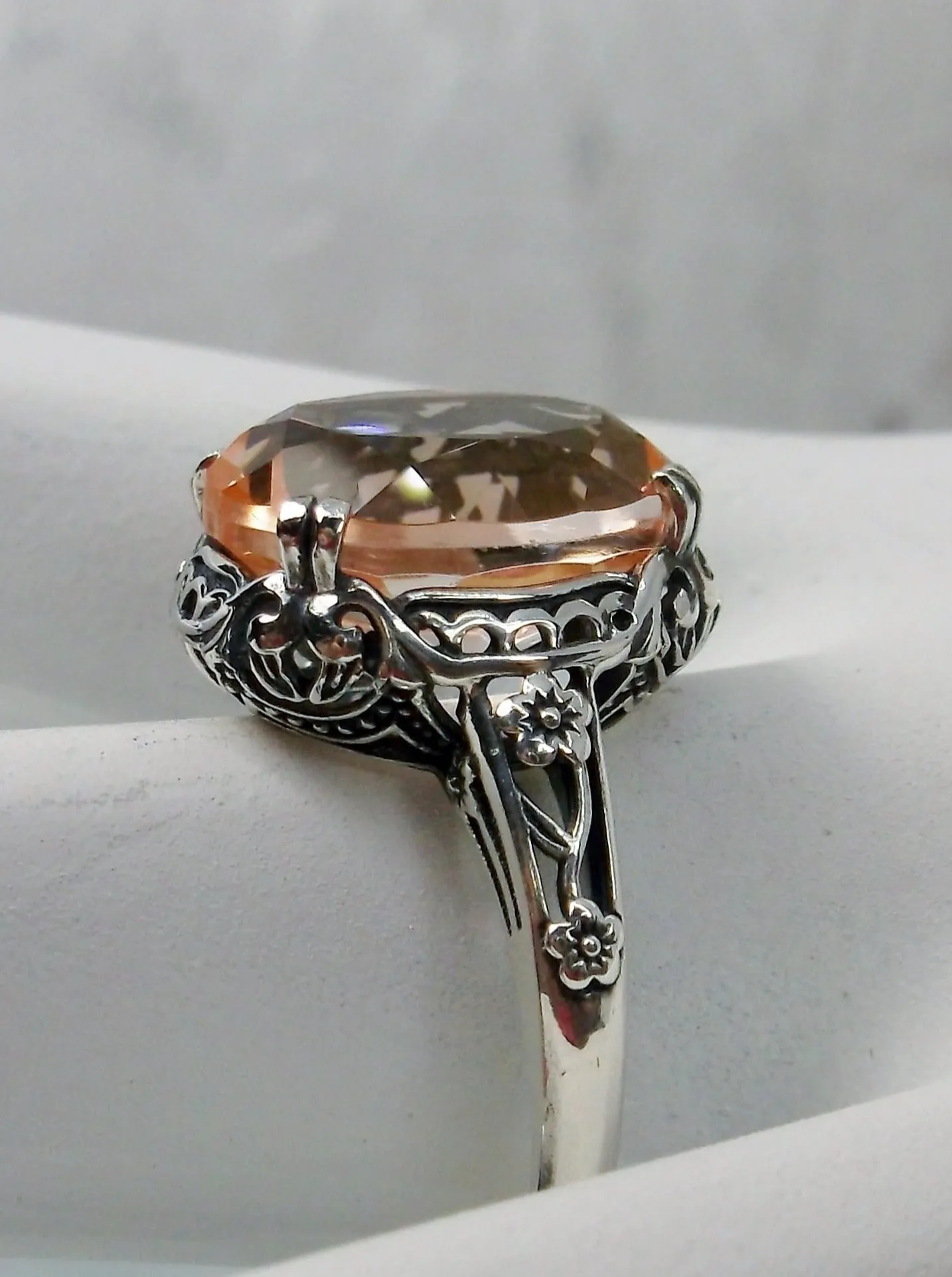 Peach Topaz Ring, Edwardian Antique Reproduction Jewelry #D70z