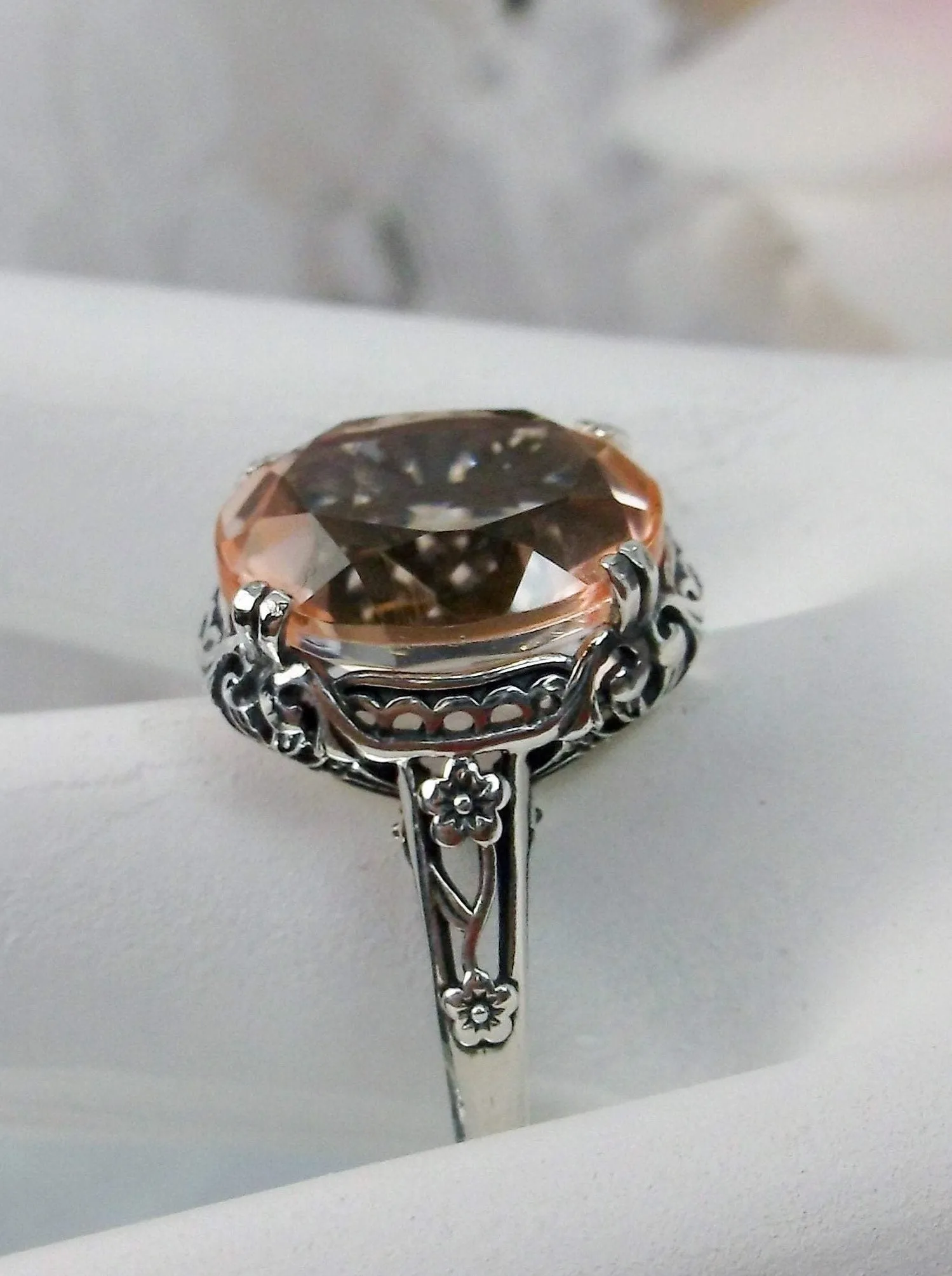 Peach Topaz Ring, Edwardian Antique Reproduction Jewelry #D70z