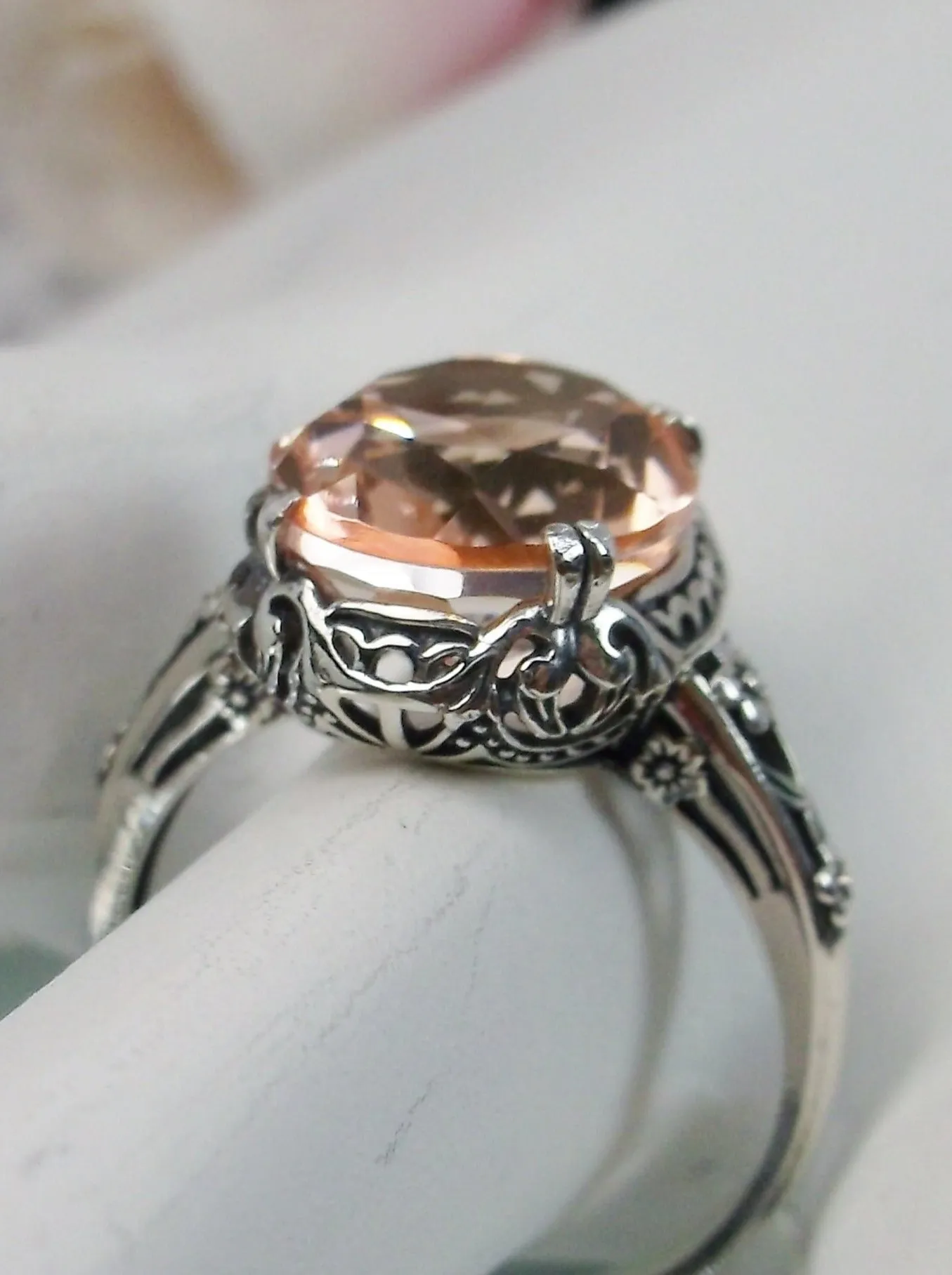 Peach Topaz Ring, Edwardian Antique Reproduction Jewelry #D70z