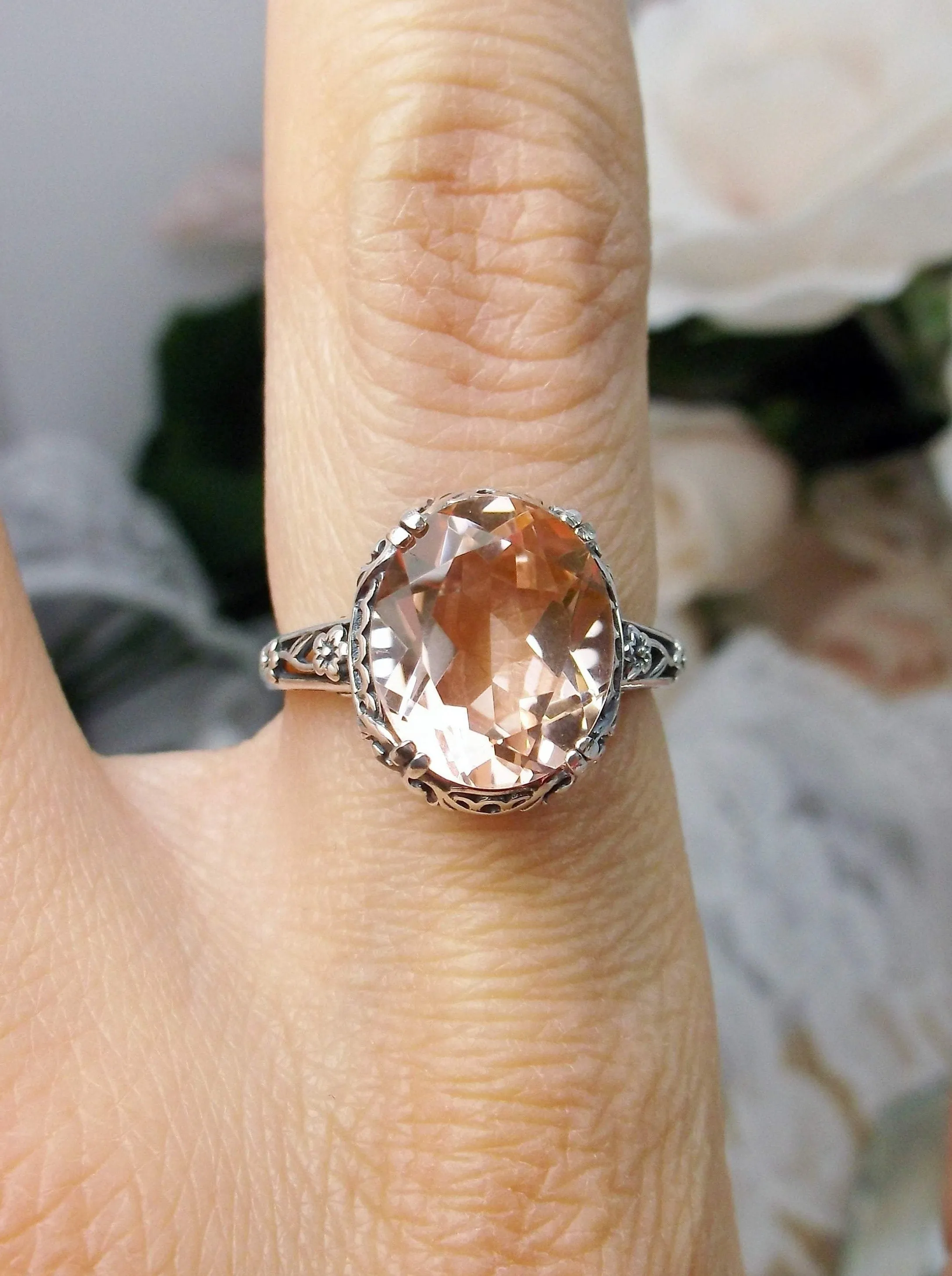 Peach Topaz Ring, Edwardian Antique Reproduction Jewelry #D70z