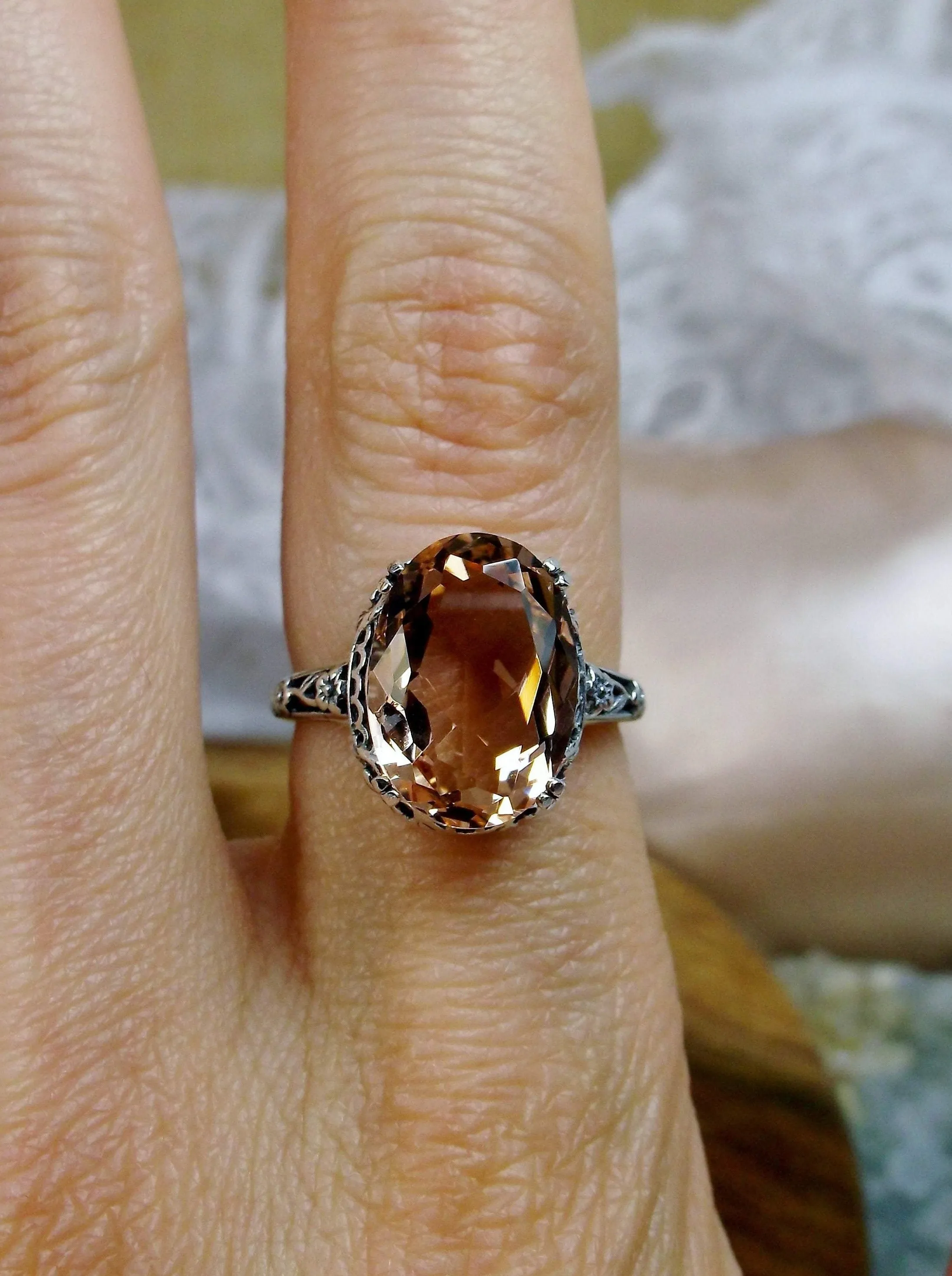 Peach Topaz Ring, Revival Edwardian Jewelry #D70