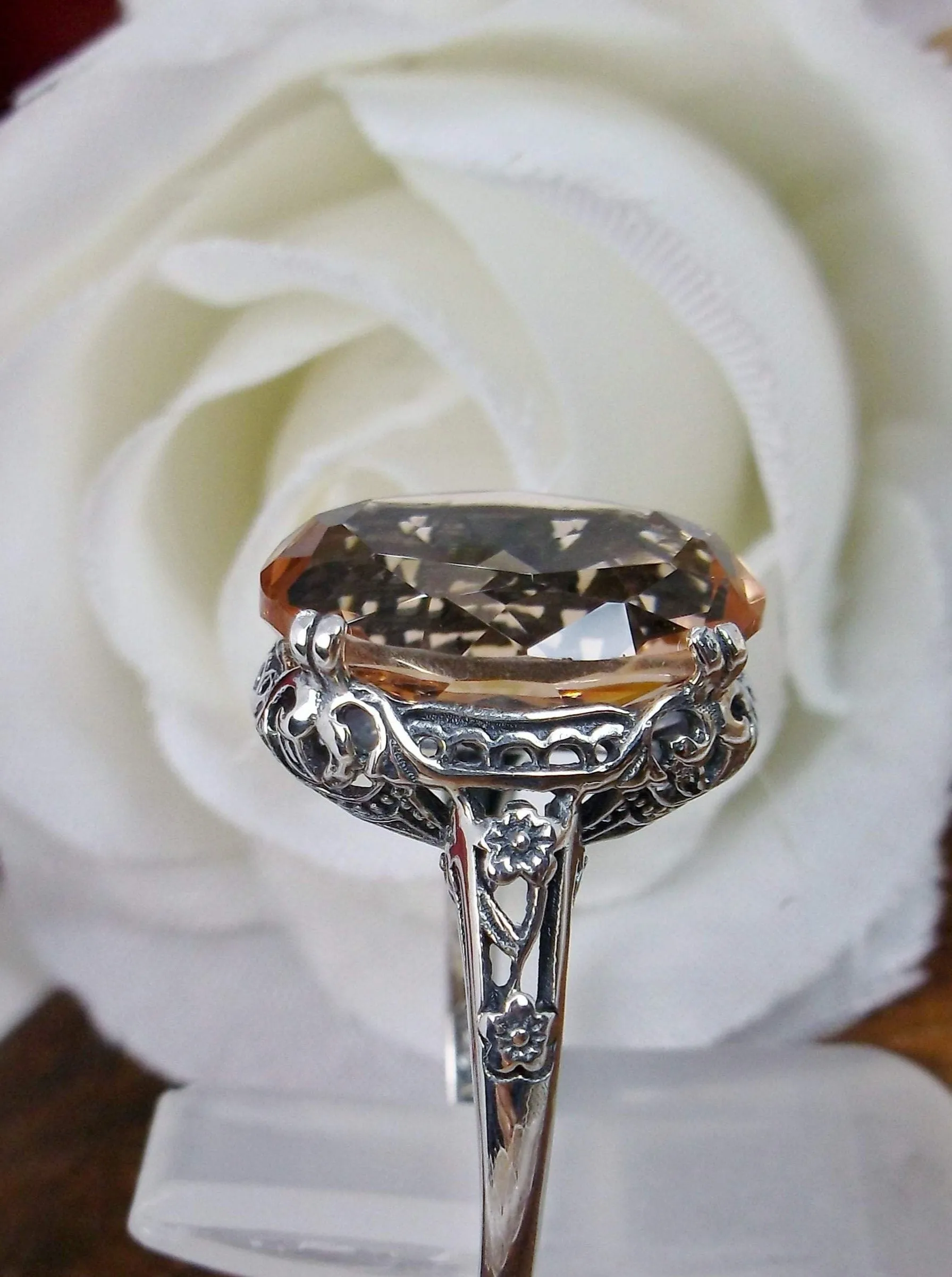 Peach Topaz Ring, Revival Edwardian Jewelry #D70