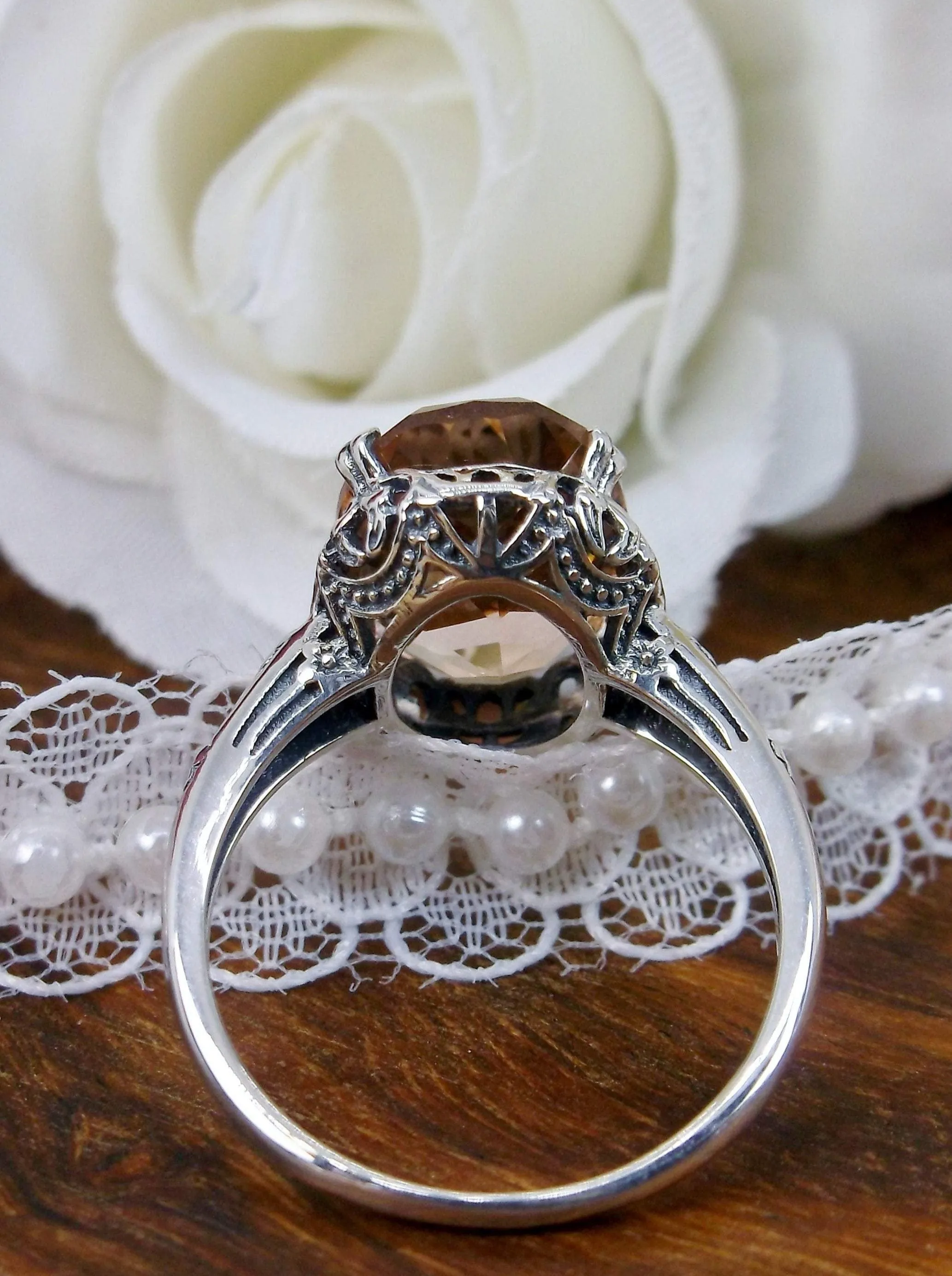 Peach Topaz Ring, Revival Edwardian Jewelry #D70