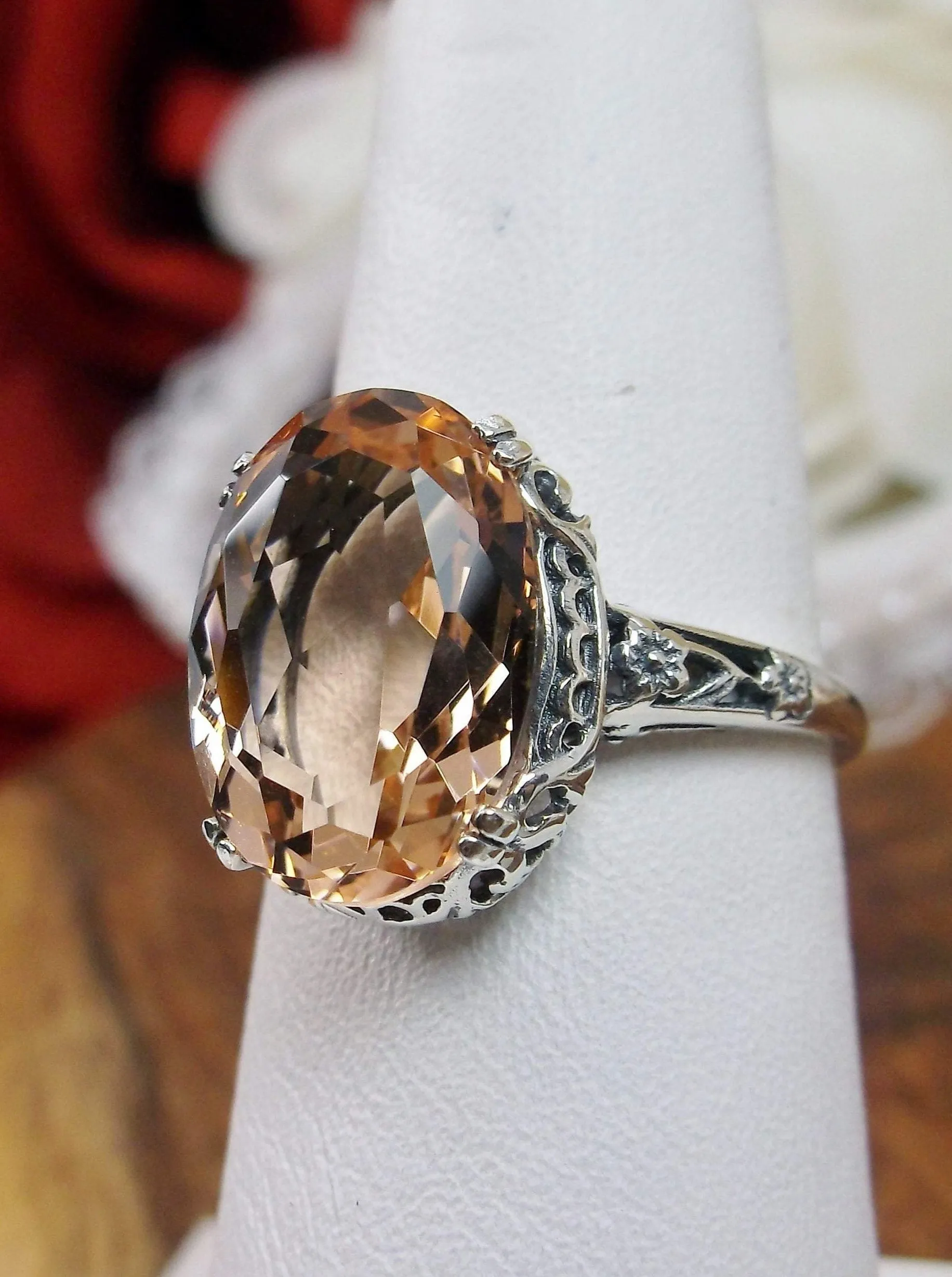 Peach Topaz Ring, Revival Edwardian Jewelry #D70