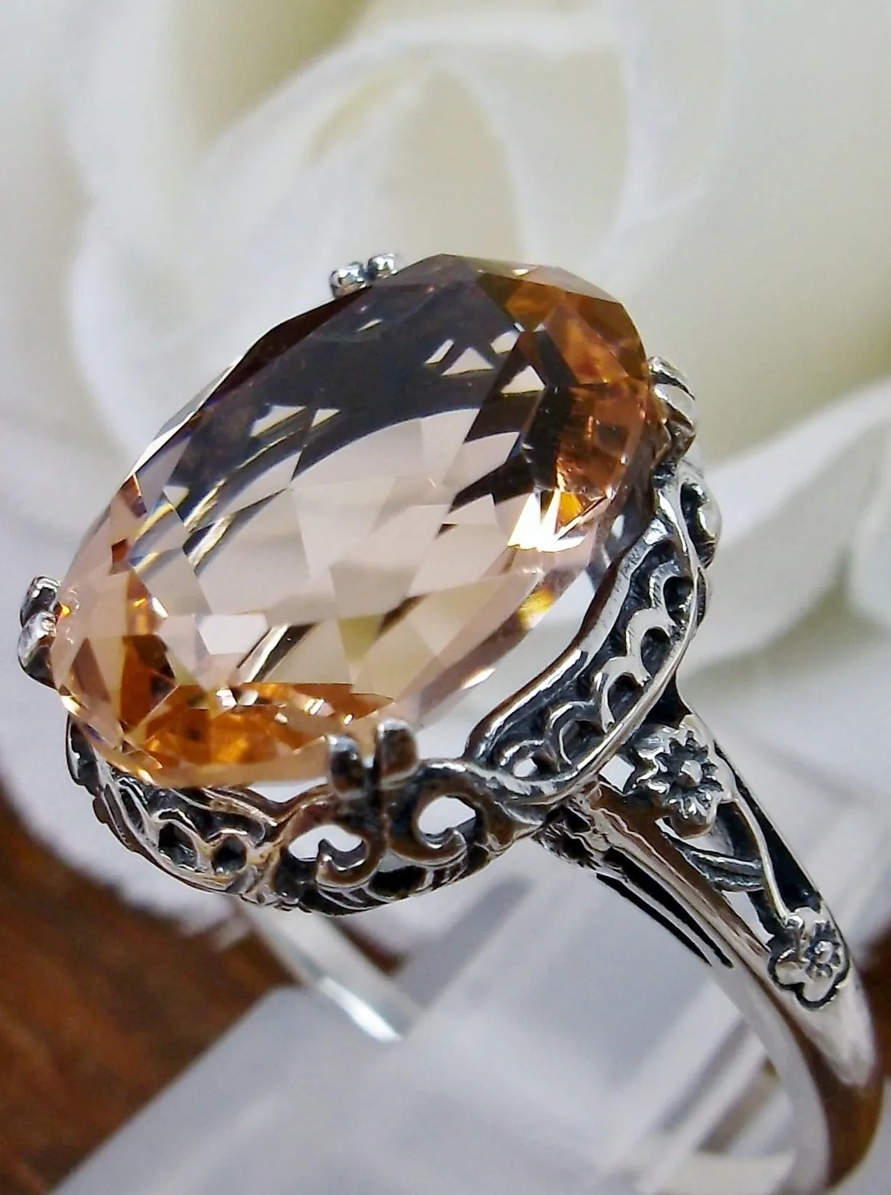 Peach Topaz Ring, Revival Edwardian Jewelry #D70