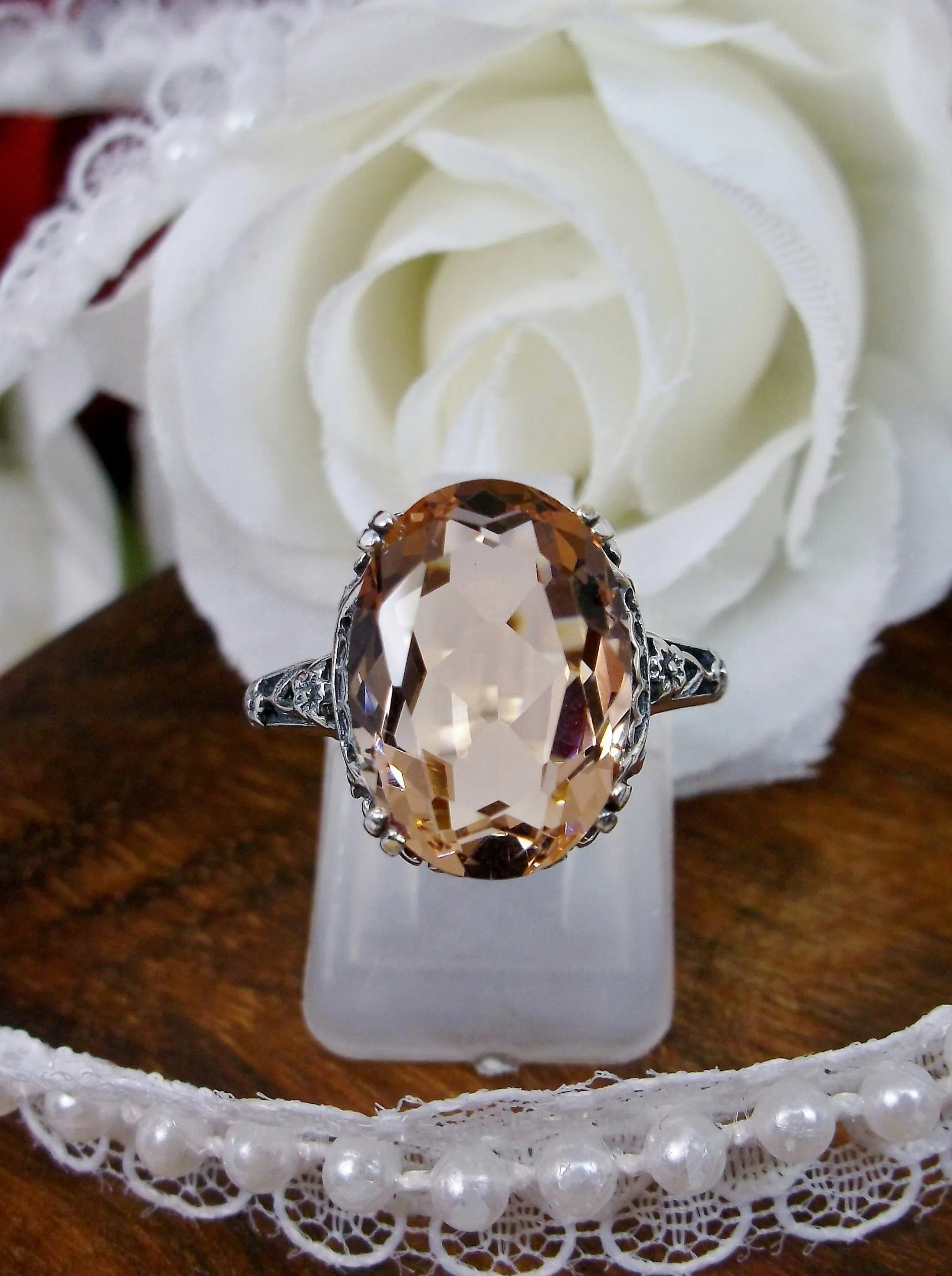 Peach Topaz Ring, Revival Edwardian Jewelry #D70